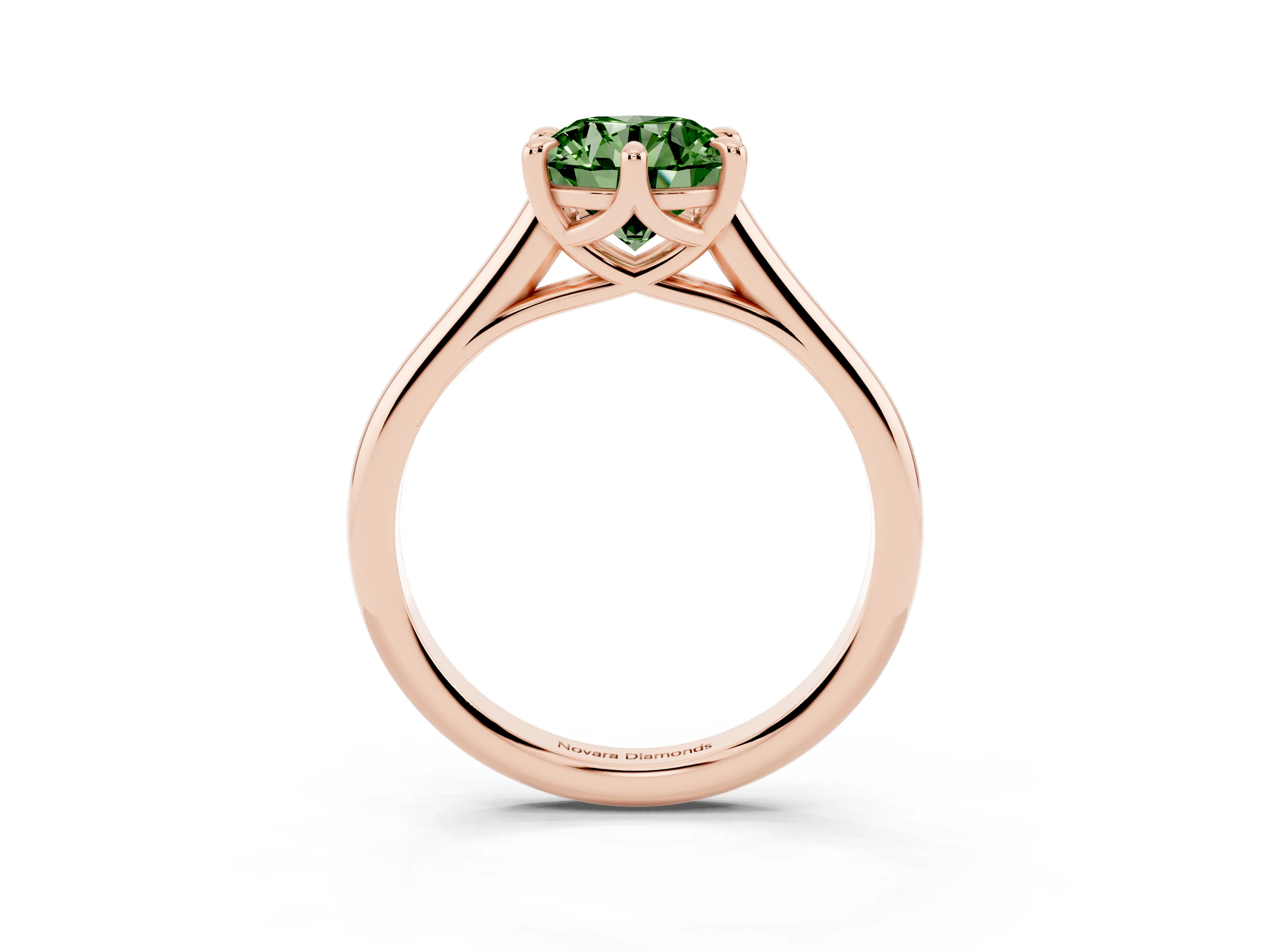 Fancy Green Round Cut Diamond Solitaire Engagement Ring Set in Rose gold with Prong Setting and Plain Classic Band