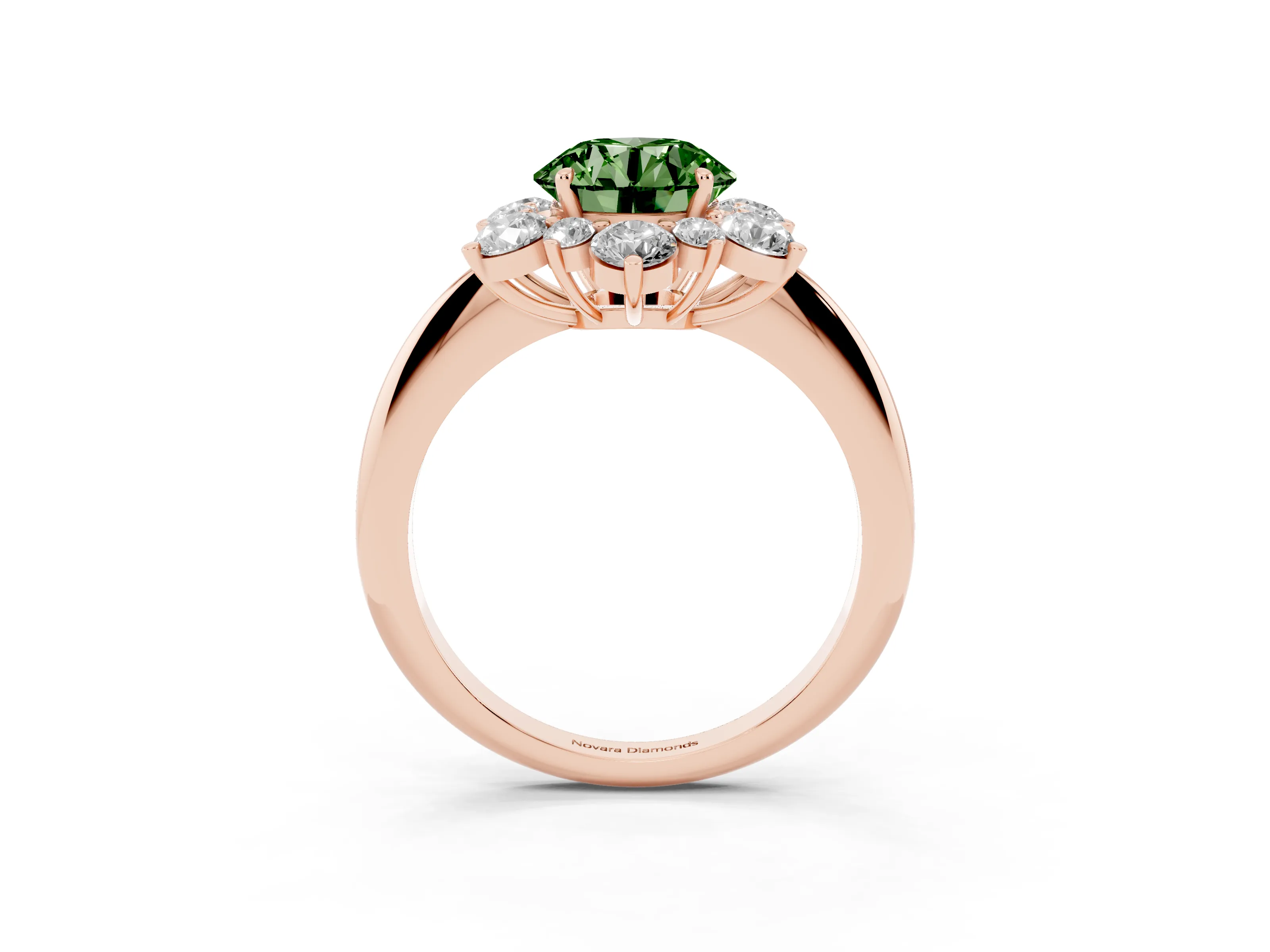 Fancy Green Round Cut Diamond Cluster Halo Ring Set in Rose gold with Solitaire Band and Prong Setting