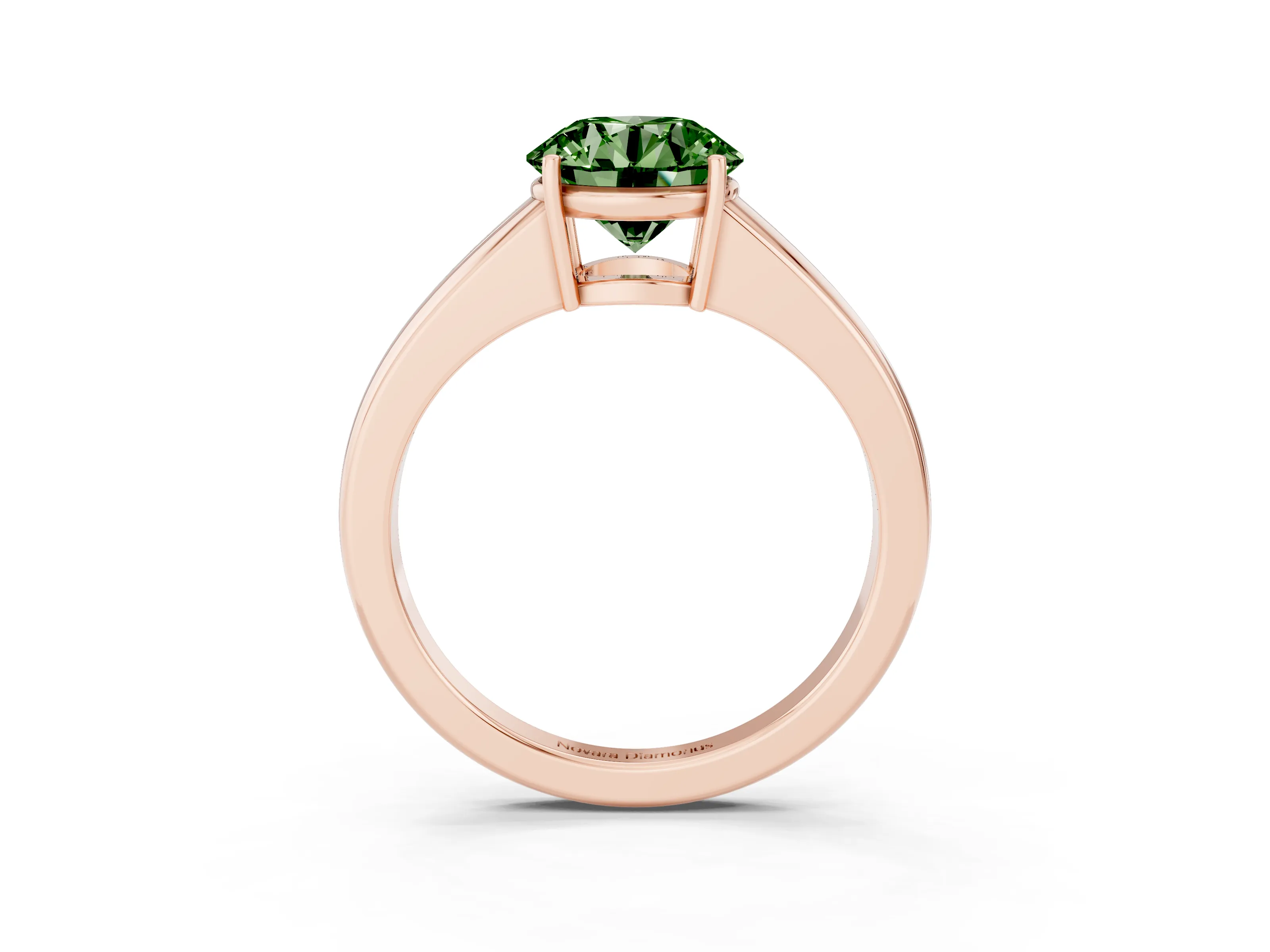 Fancy Green Round Cut Diamond Solitaire Ring Set in Rose gold with Tapered Band and Prong Setting