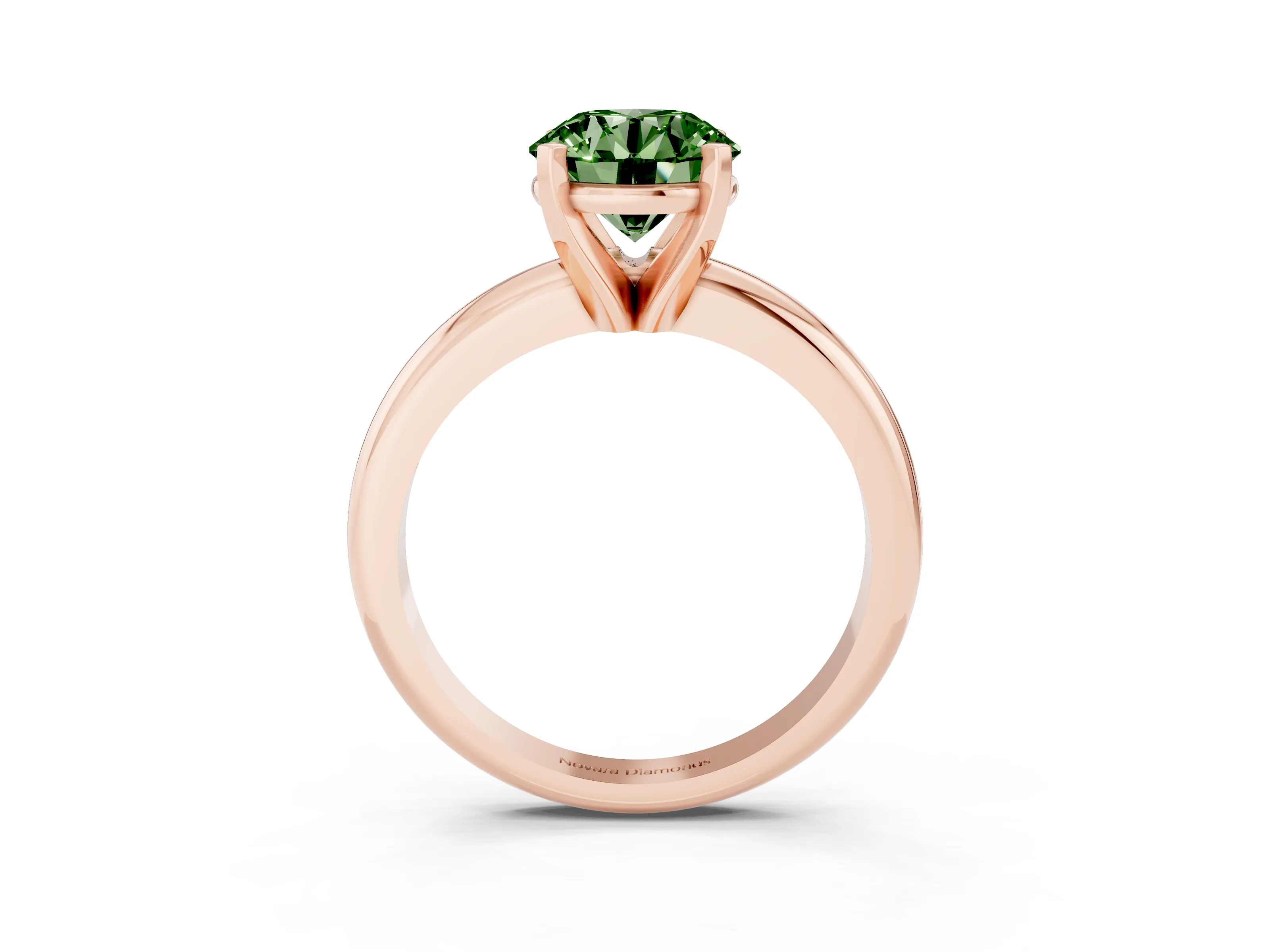 Fancy Green Round Cut Diamond Solitaire Engagement Ring Set in Rose gold with Round Band and Prong Setting