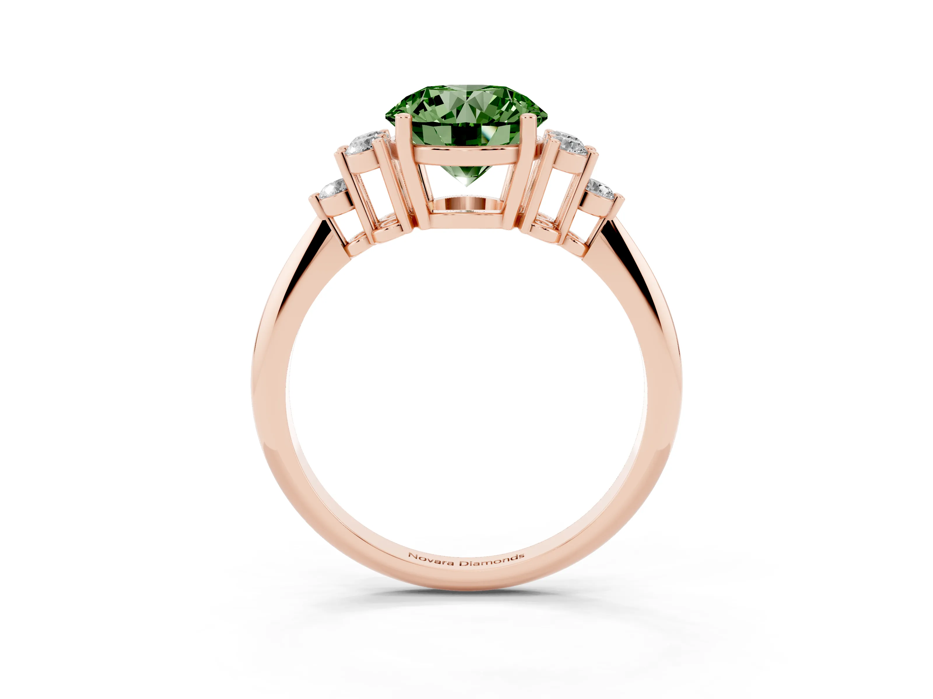Fancy Green Round Cut Diamond Cluster Ring Set in Rose gold with Plain Band and Prong Setting