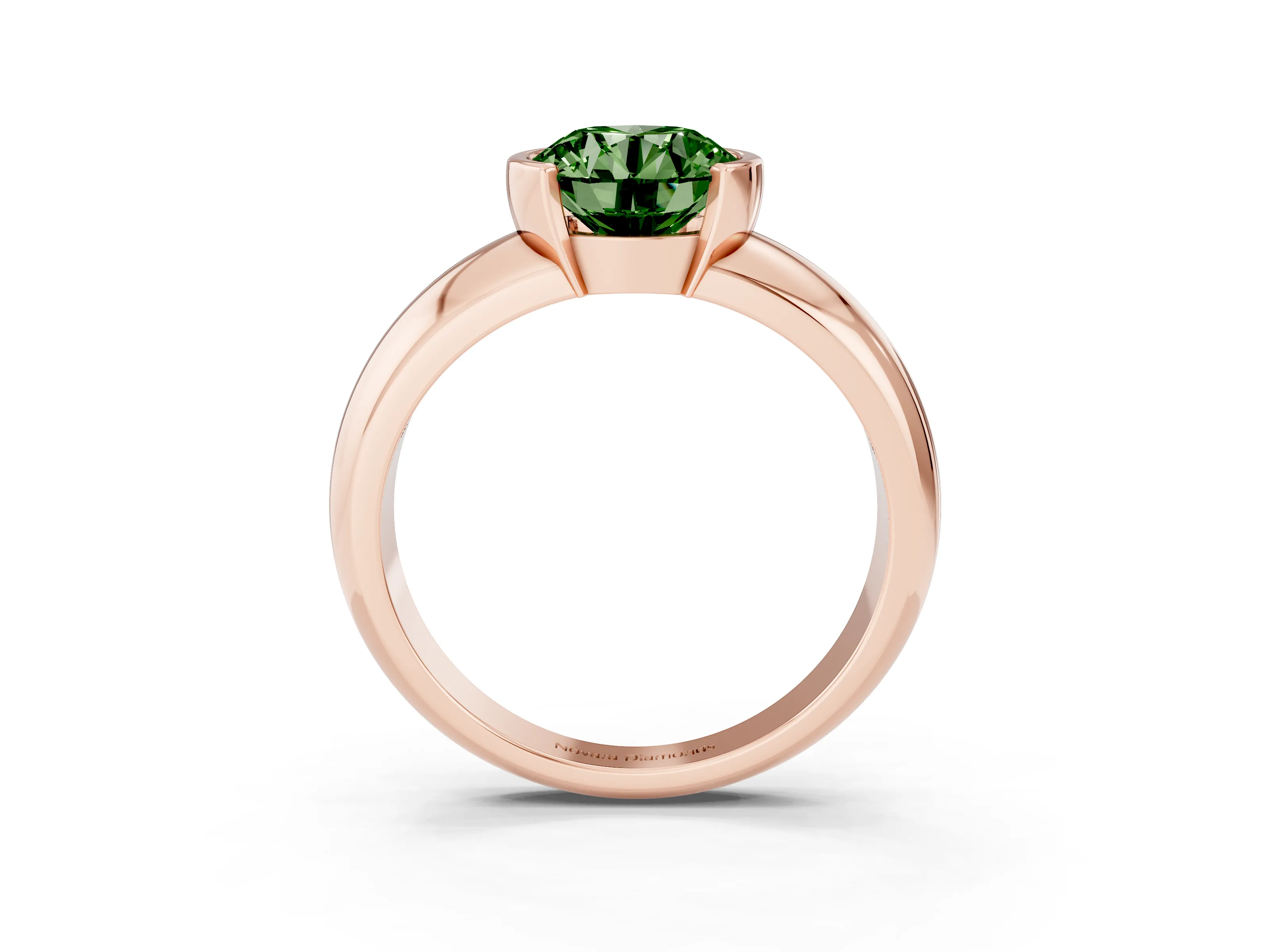Fancy Green Round Cut Diamond Solitaire Tension Set Ring Set in Rose gold with Wide Band