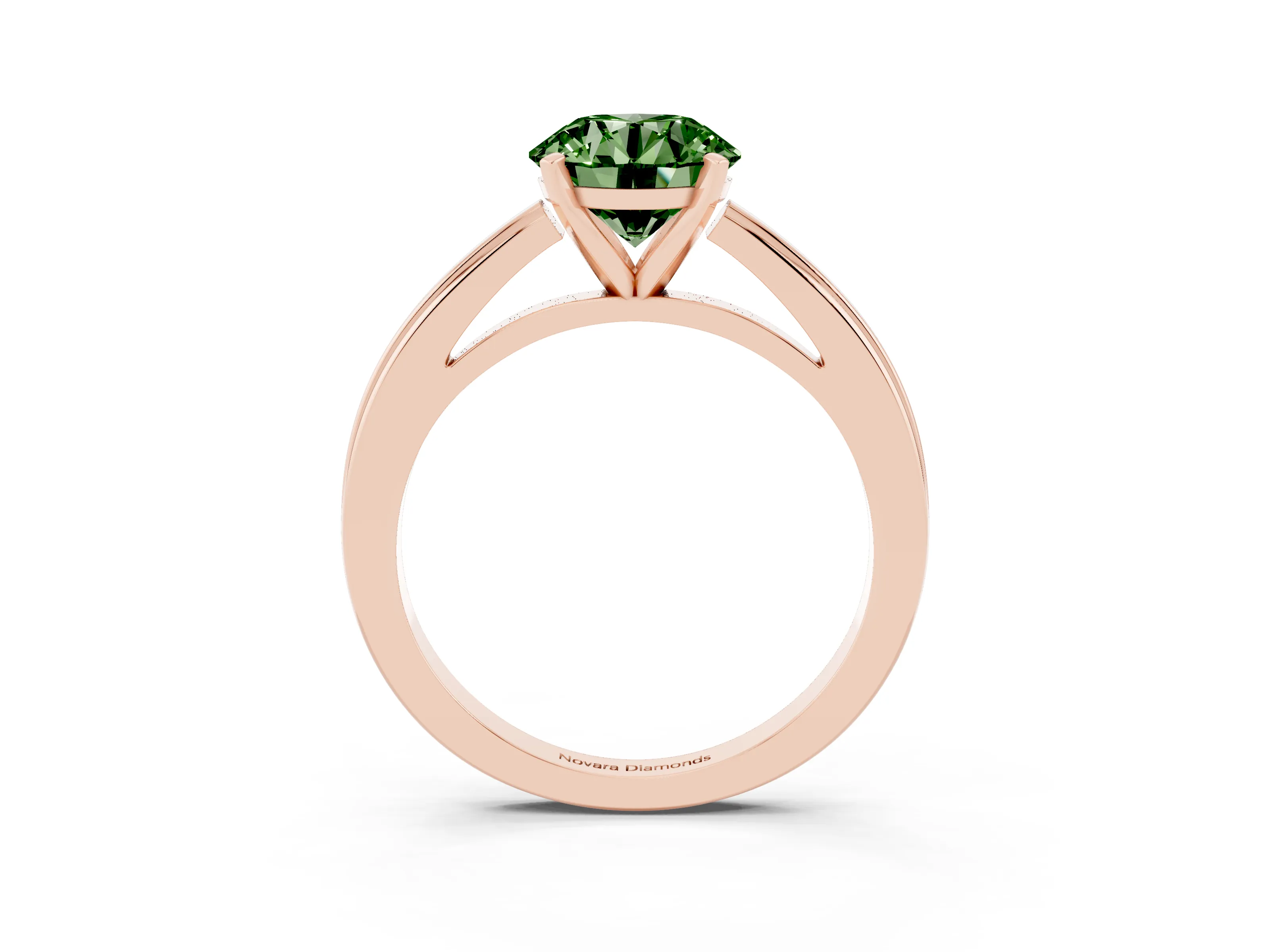 Fancy Green Round Cut Diamond Solitaire Ring Set in Rose gold with Prong Setting and Classic Band