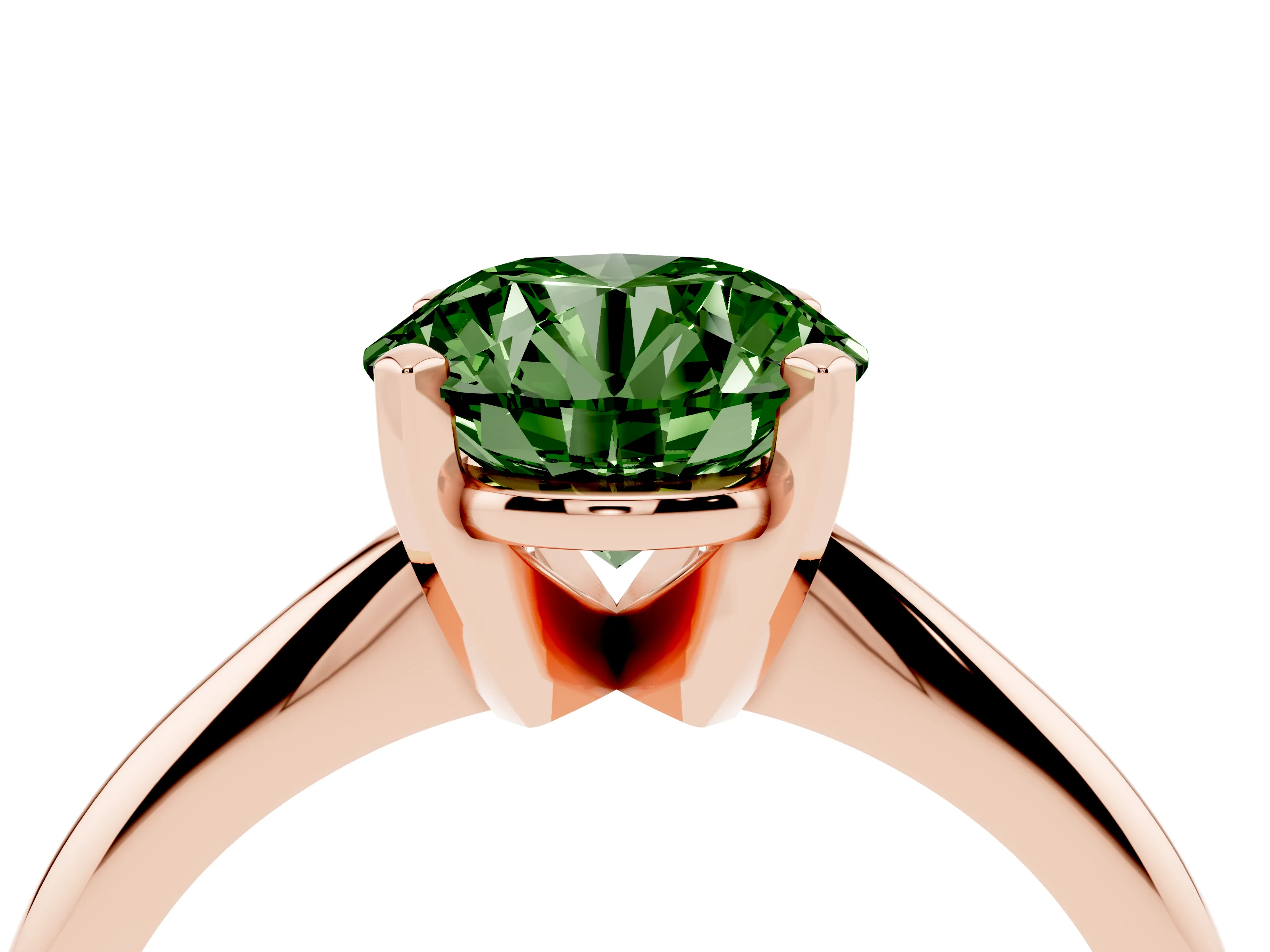 Fancy Green Round Cut Diamond Solitaire Ring Set in Rose gold with Prong Setting on a Plain Round Band