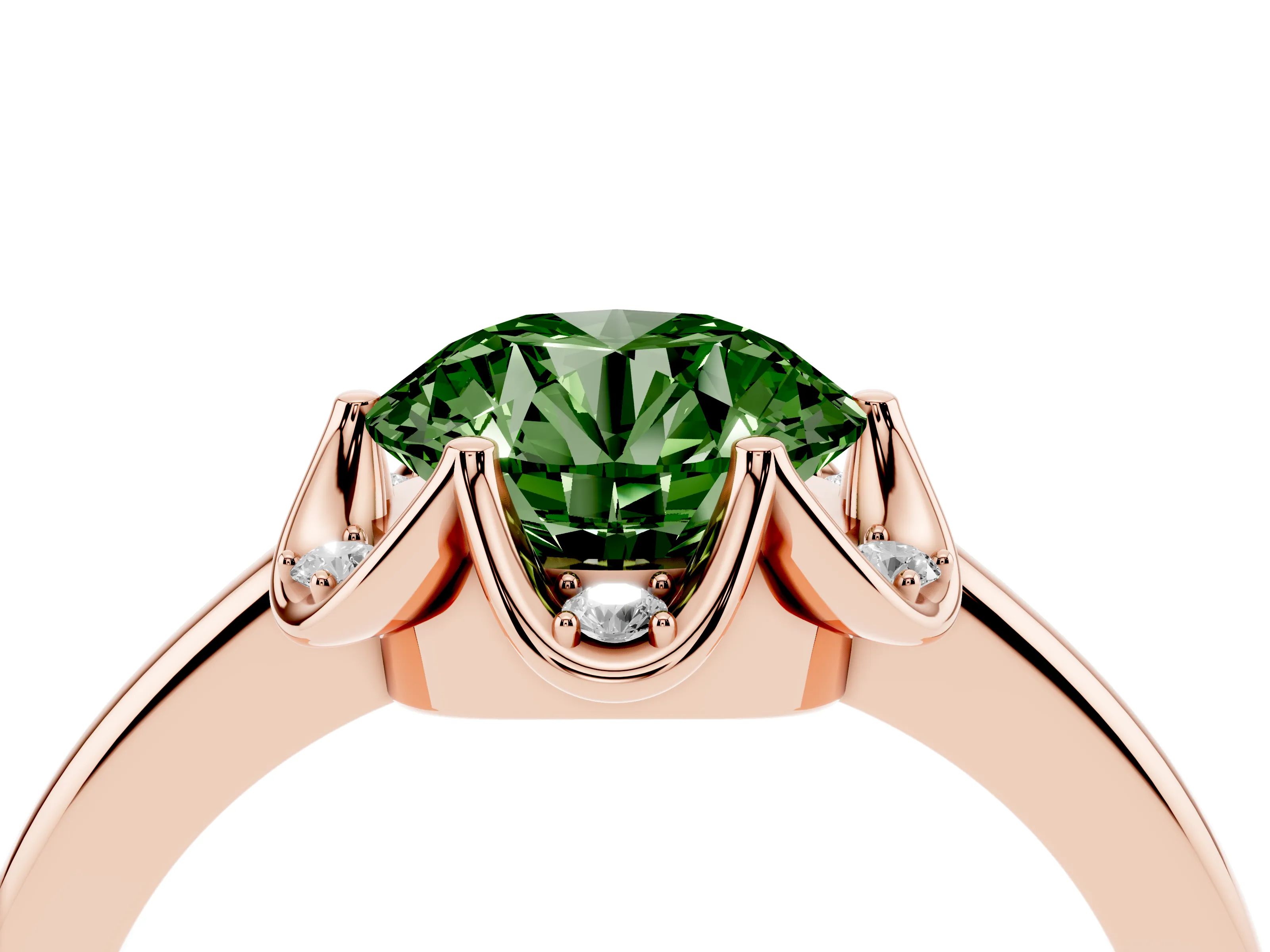 Fancy Green Round Cut Diamond Round Cluster Halo Ring Set in Rose gold with Solitaire Band and Prong Setting
