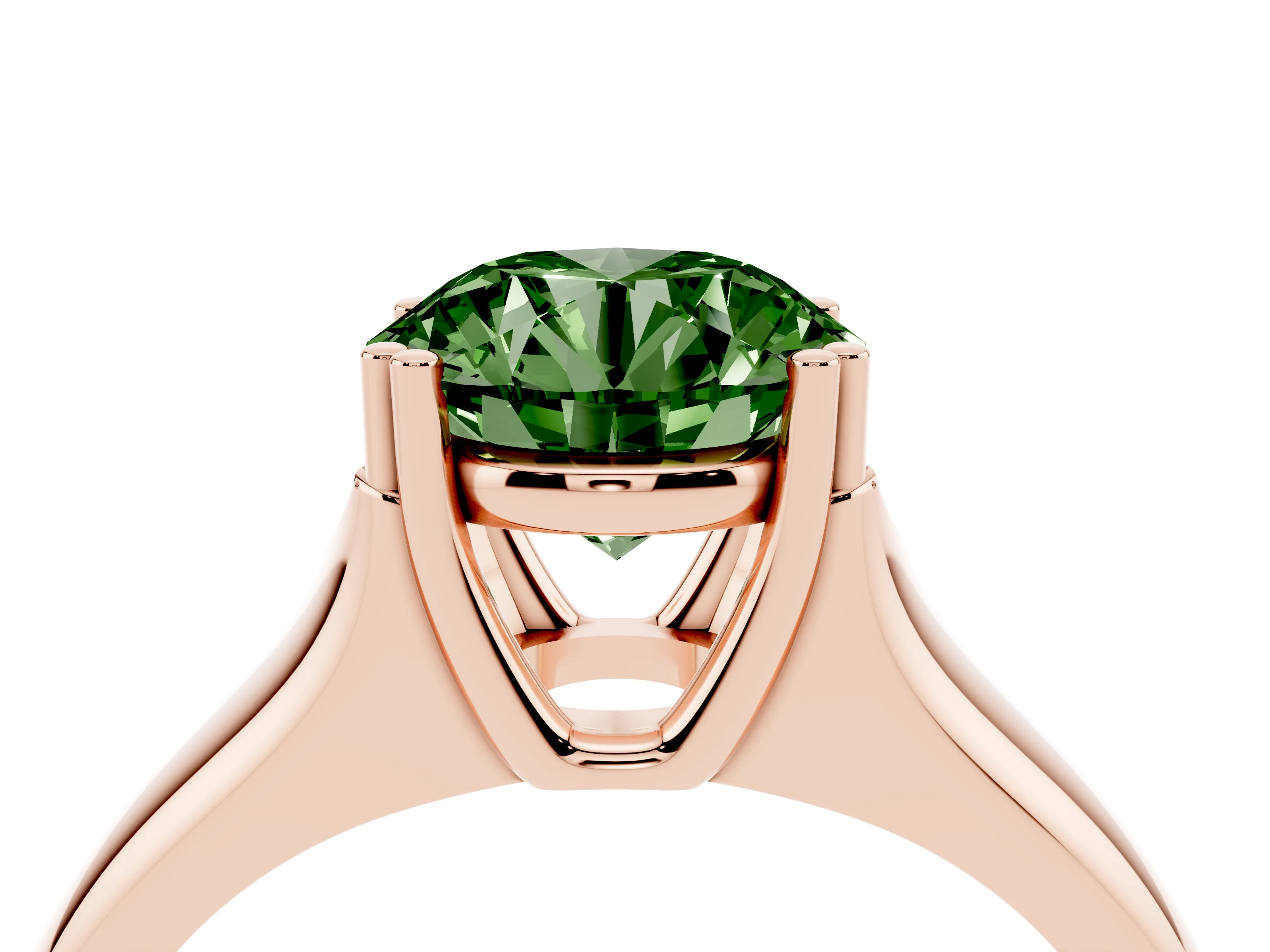 Fancy Green Round Cut Diamond Solitaire Ring Set in Rose gold with Wide Band and Prong Setting