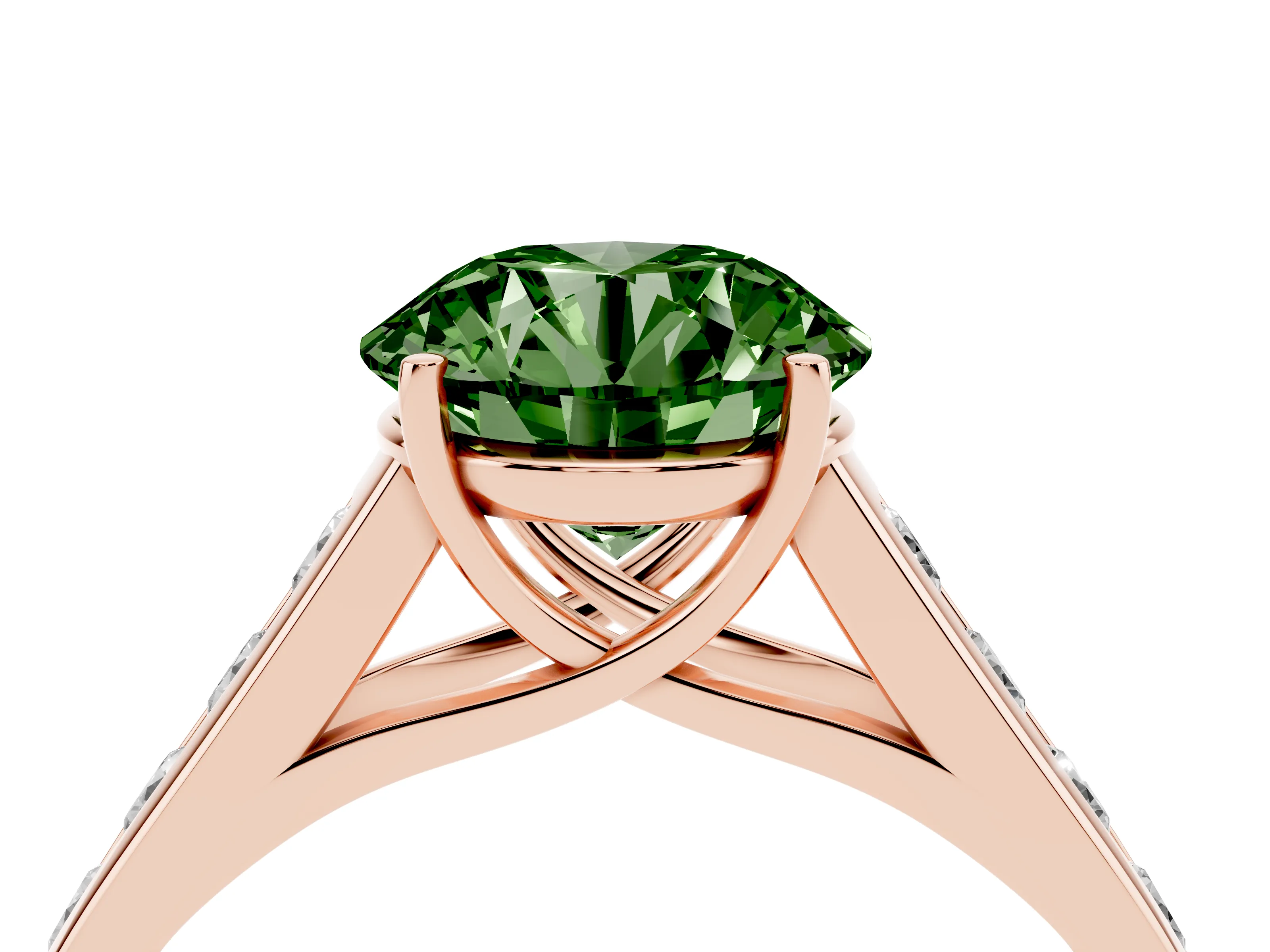 Fancy Green Round Cut Diamond Solitaire Channel-Set Engagement Ring Set in Rose gold with Prong Setting