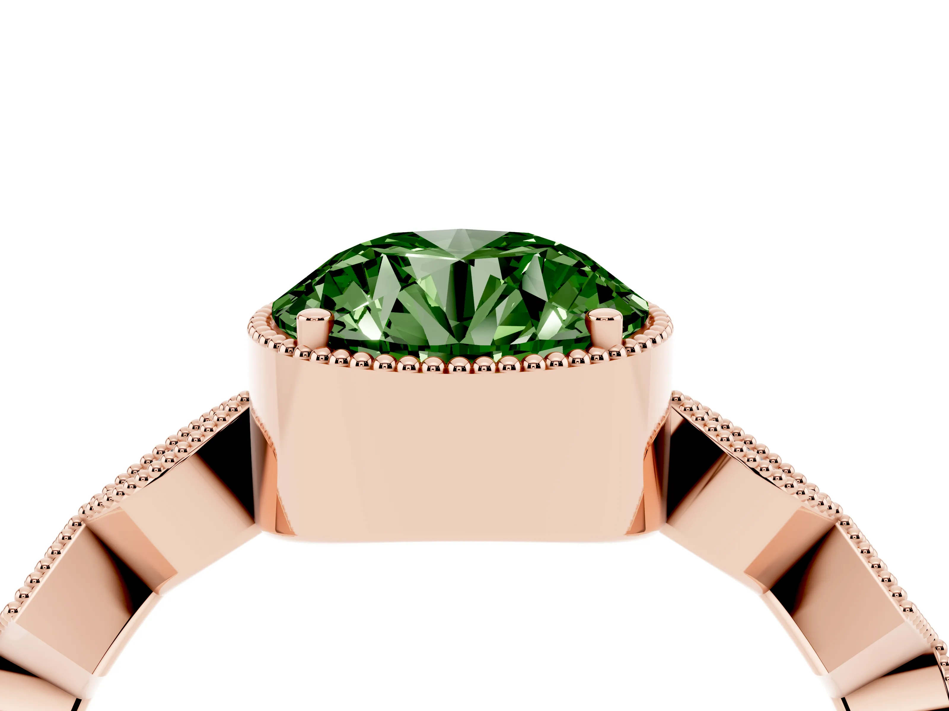 Fancy Green Round Cut Diamond Milgrain Marquise Twist Band Ring Set in Rose gold with Prong Setting