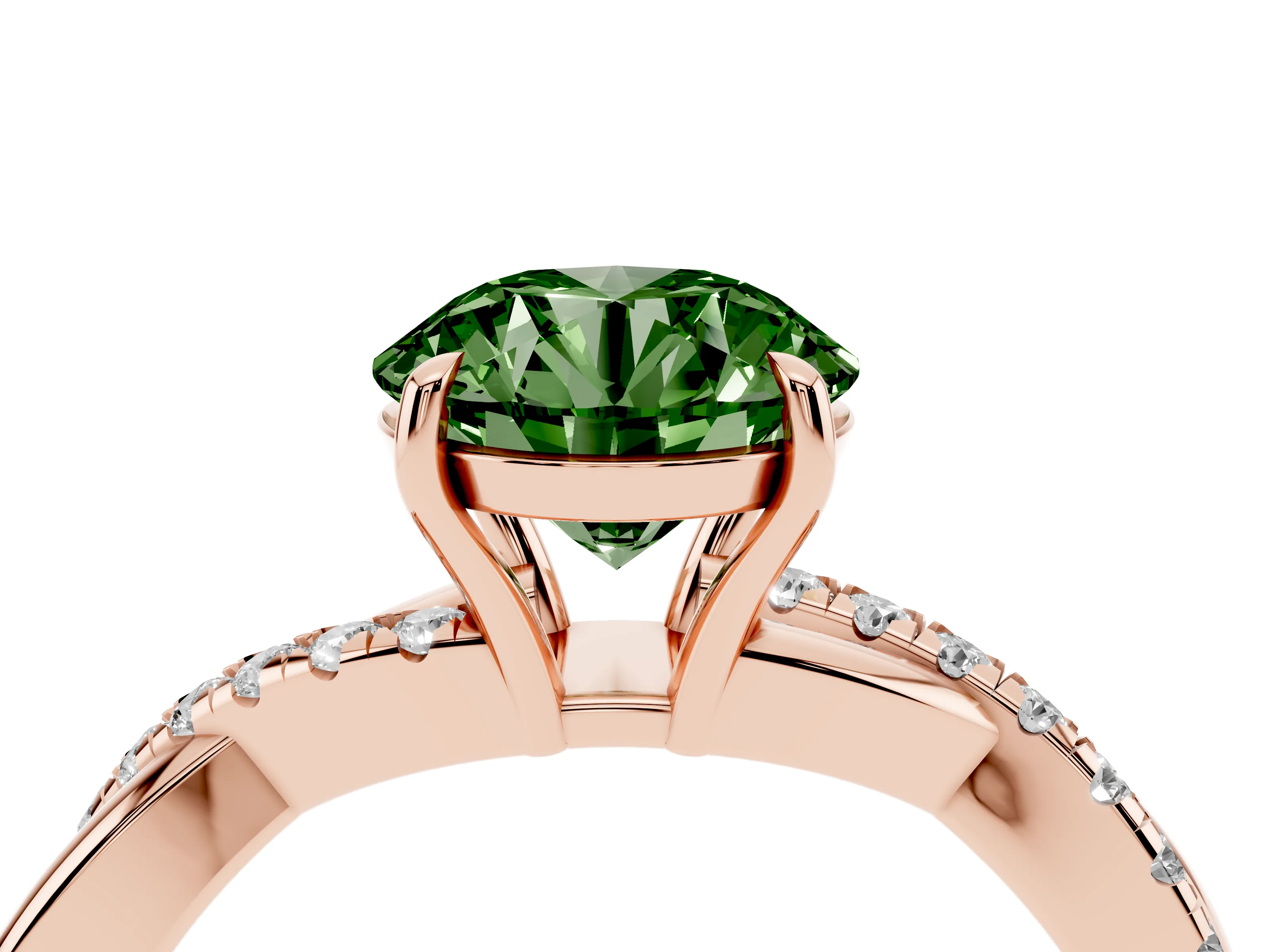 Fancy Green Round Cut Diamond Twisted Pavé Band Ring Set in Rose gold with Prong Setting