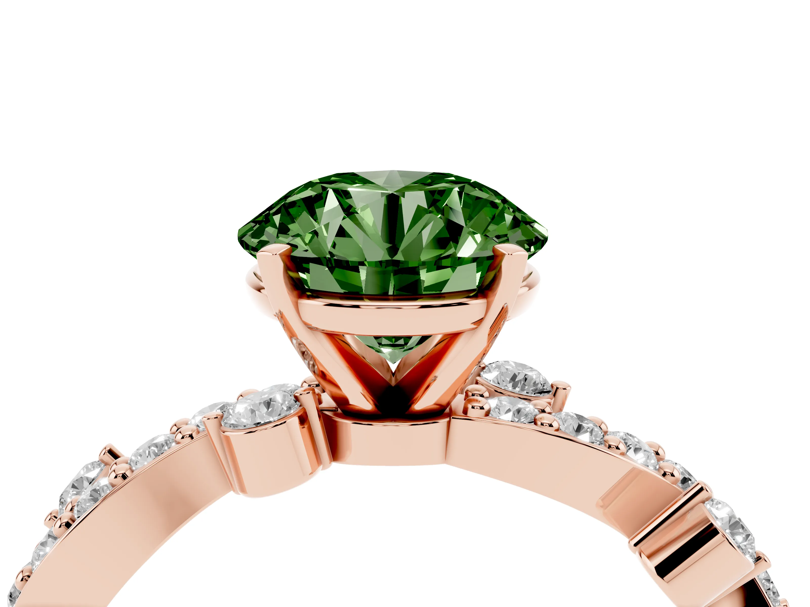 Fancy Green Round Cut Diamond Solitaire Twisted Band Set in Rose gold with Pavé Setting