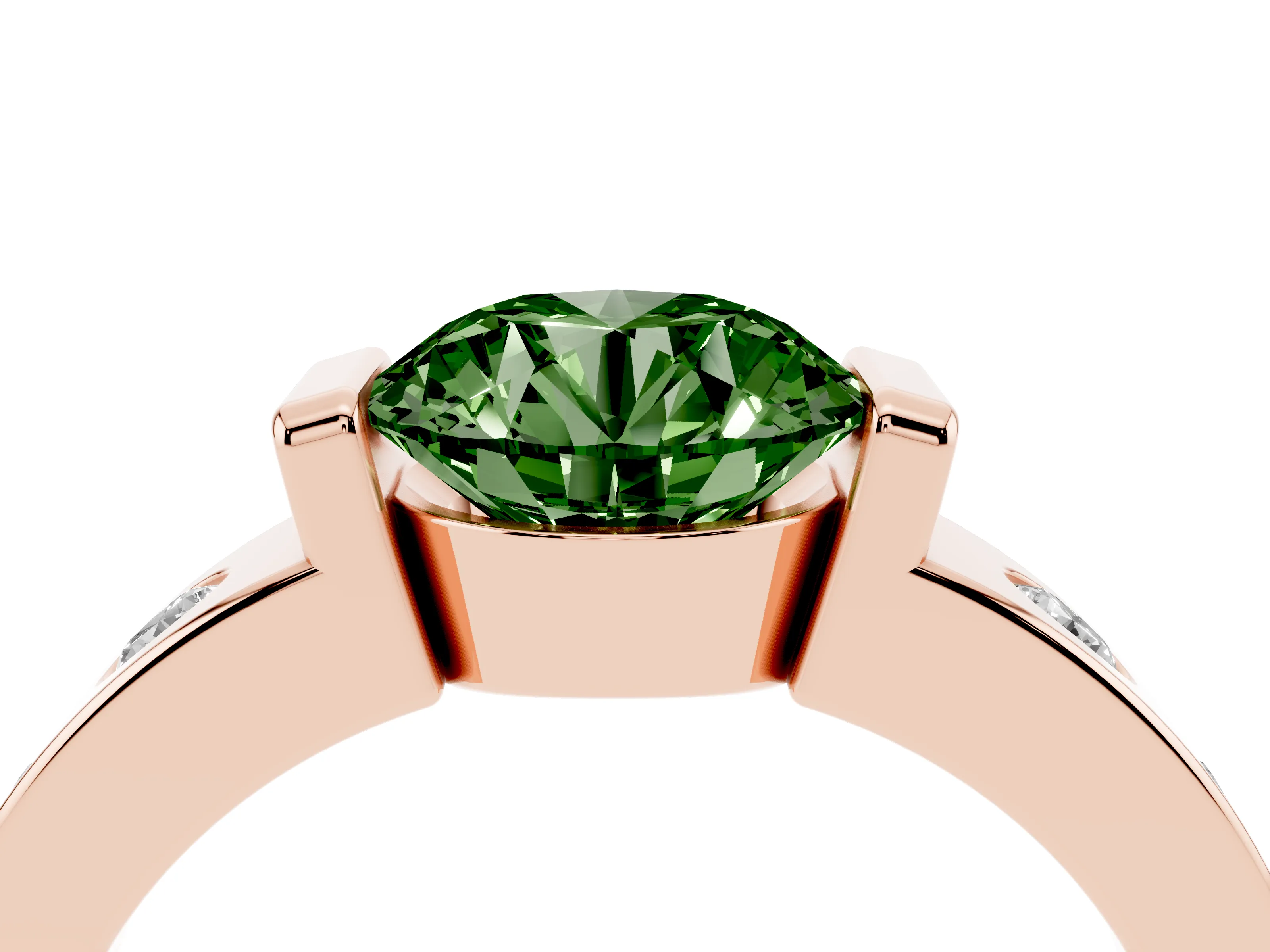 Fancy Green Round Cut Diamond Channel-Set Band Ring Set in Rose gold with Bezel Prong Setting