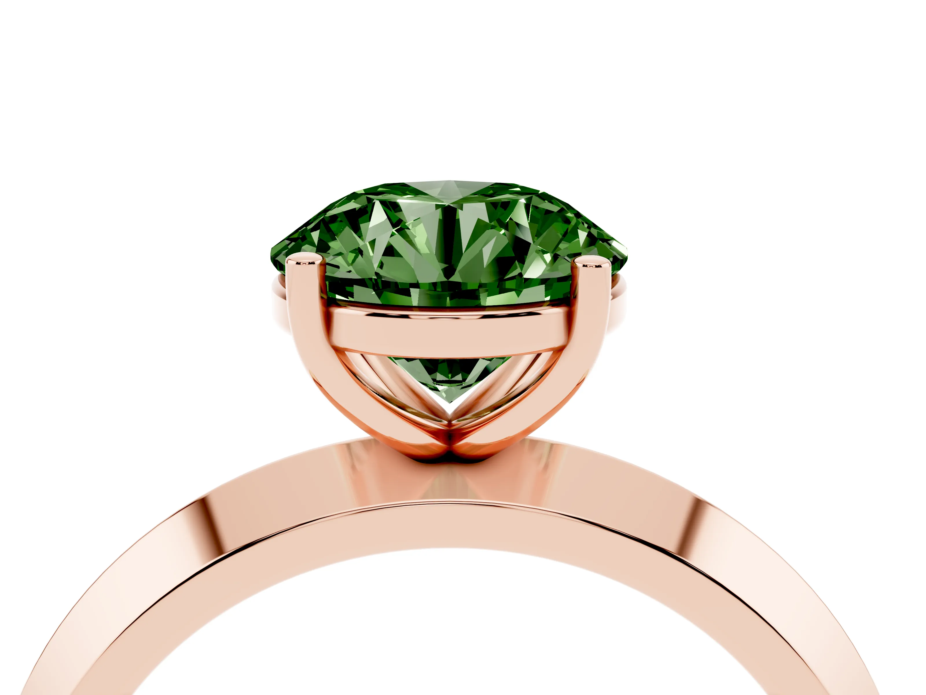 Fancy Green Round Cut Diamond Solitaire Engagement Ring Set in Rose gold with Flat Band and Prong Setting