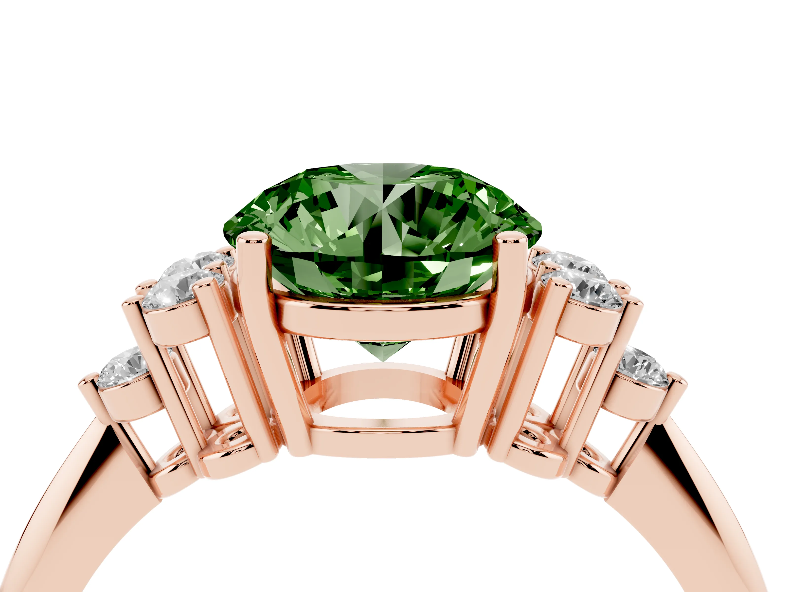 Fancy Green Round Cut Diamond Cluster Ring Set in Rose gold with Plain Band and Prong Setting