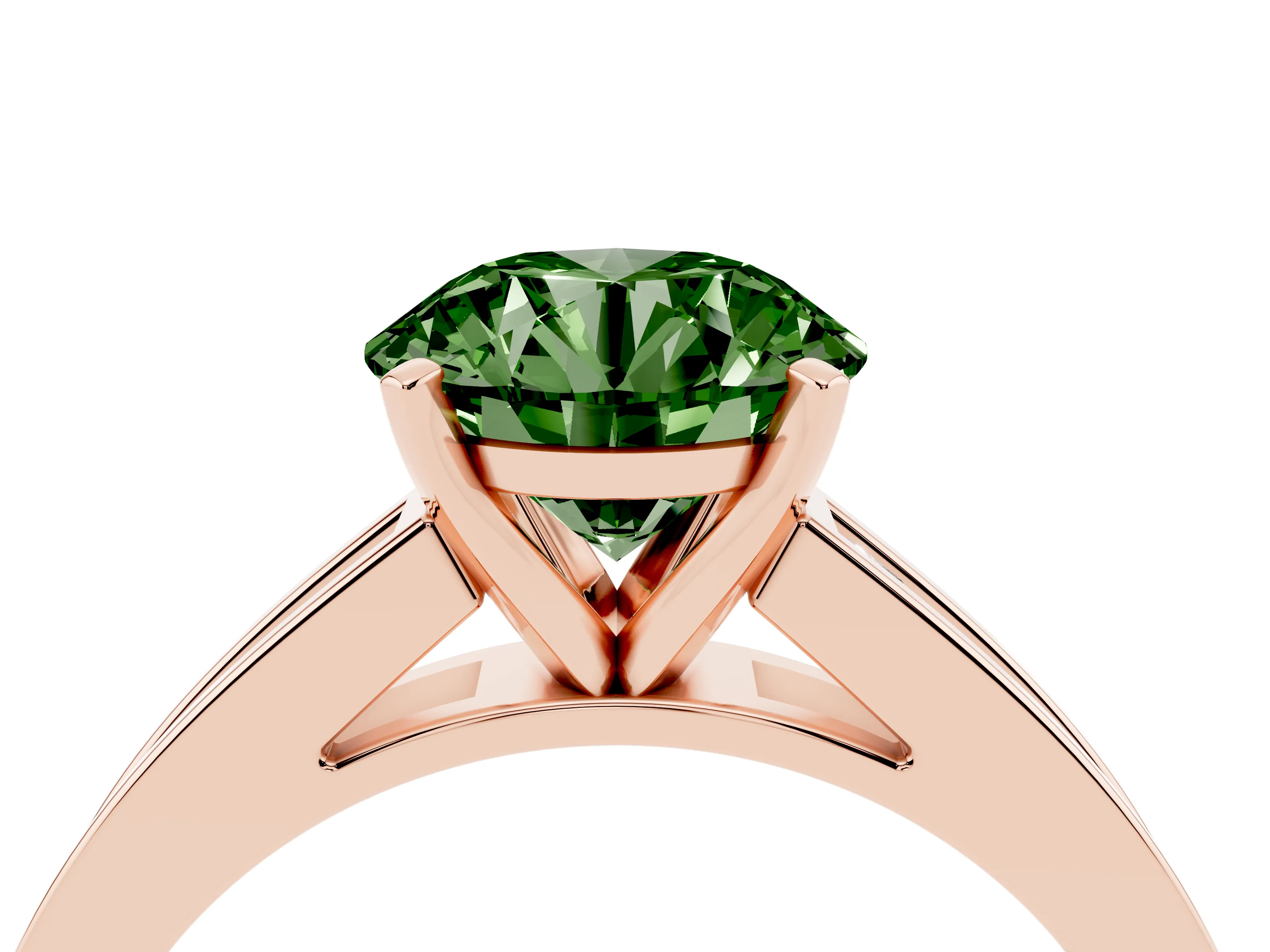 Fancy Green Round Cut Diamond Solitaire Ring Set in Rose gold with Channel-Set Band and Prong Setting