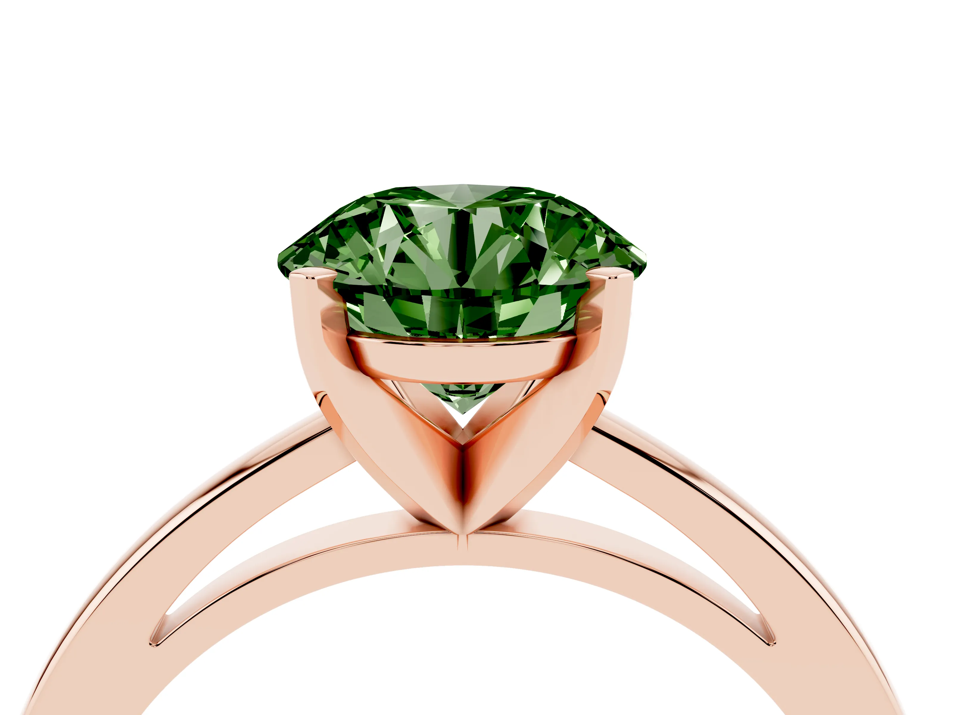 Fancy Green Round Cut Diamond Solitaire Engagement Ring Set in Rose gold with Prong Setting on a Classic Band
