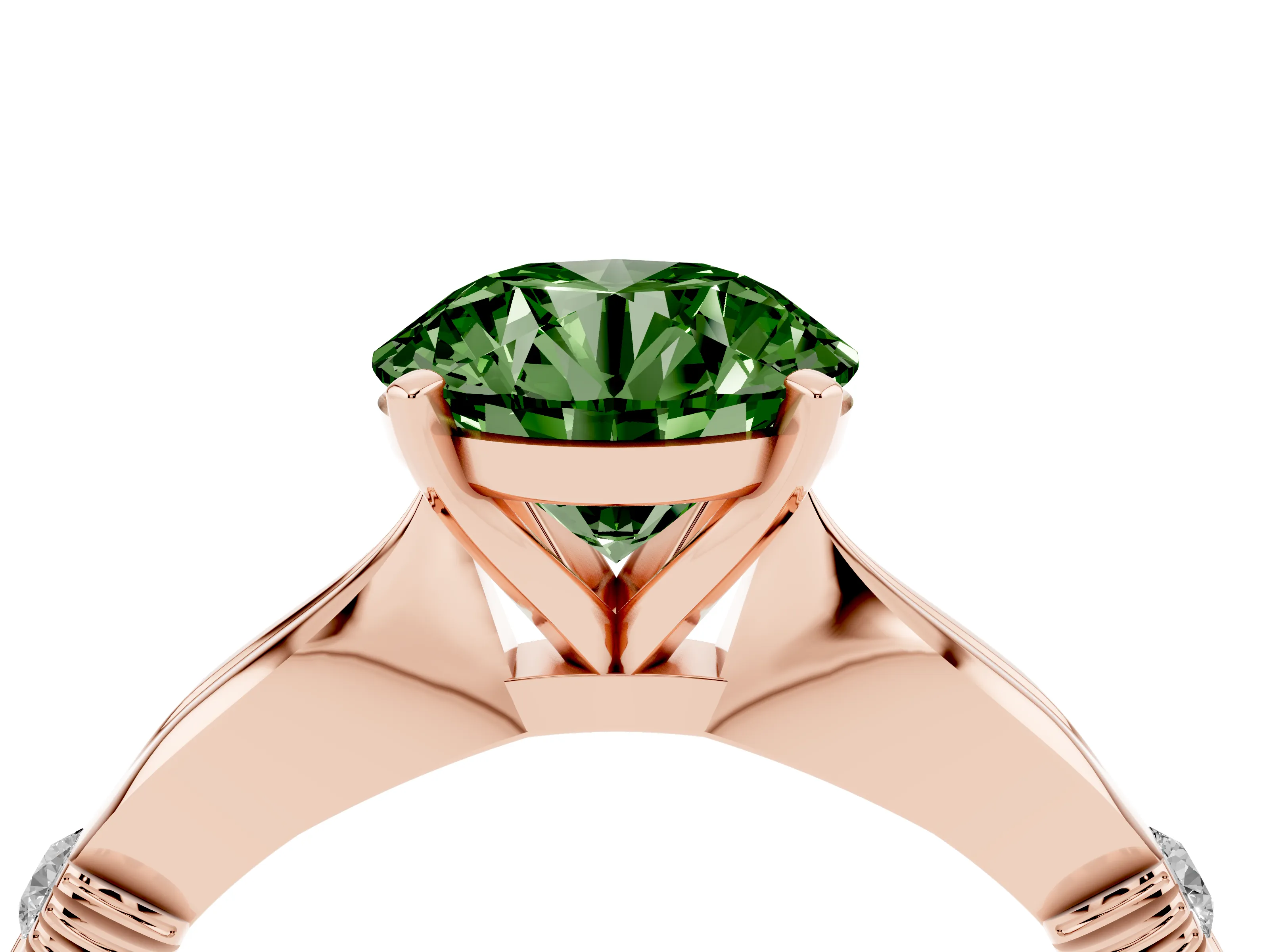 Fancy Green Round Cut Diamond Solitaire Twisted Band Ring Set in Rose gold with Accent Stones and Prong Setting