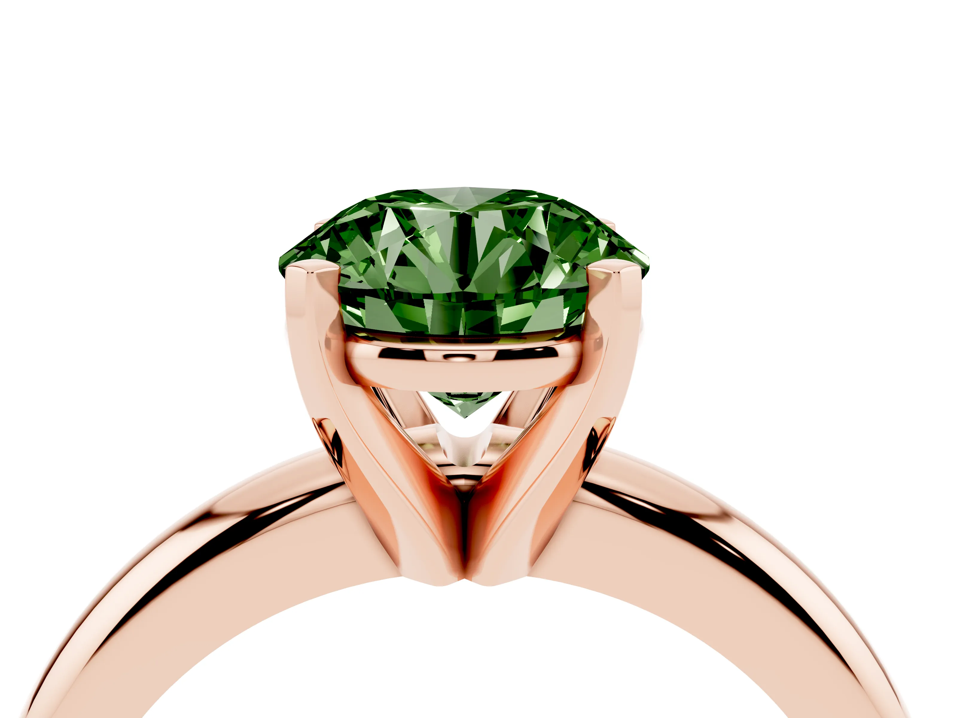 Fancy Green Round Cut Diamond Solitaire Engagement Ring Set in Rose gold with Round Band and Prong Setting