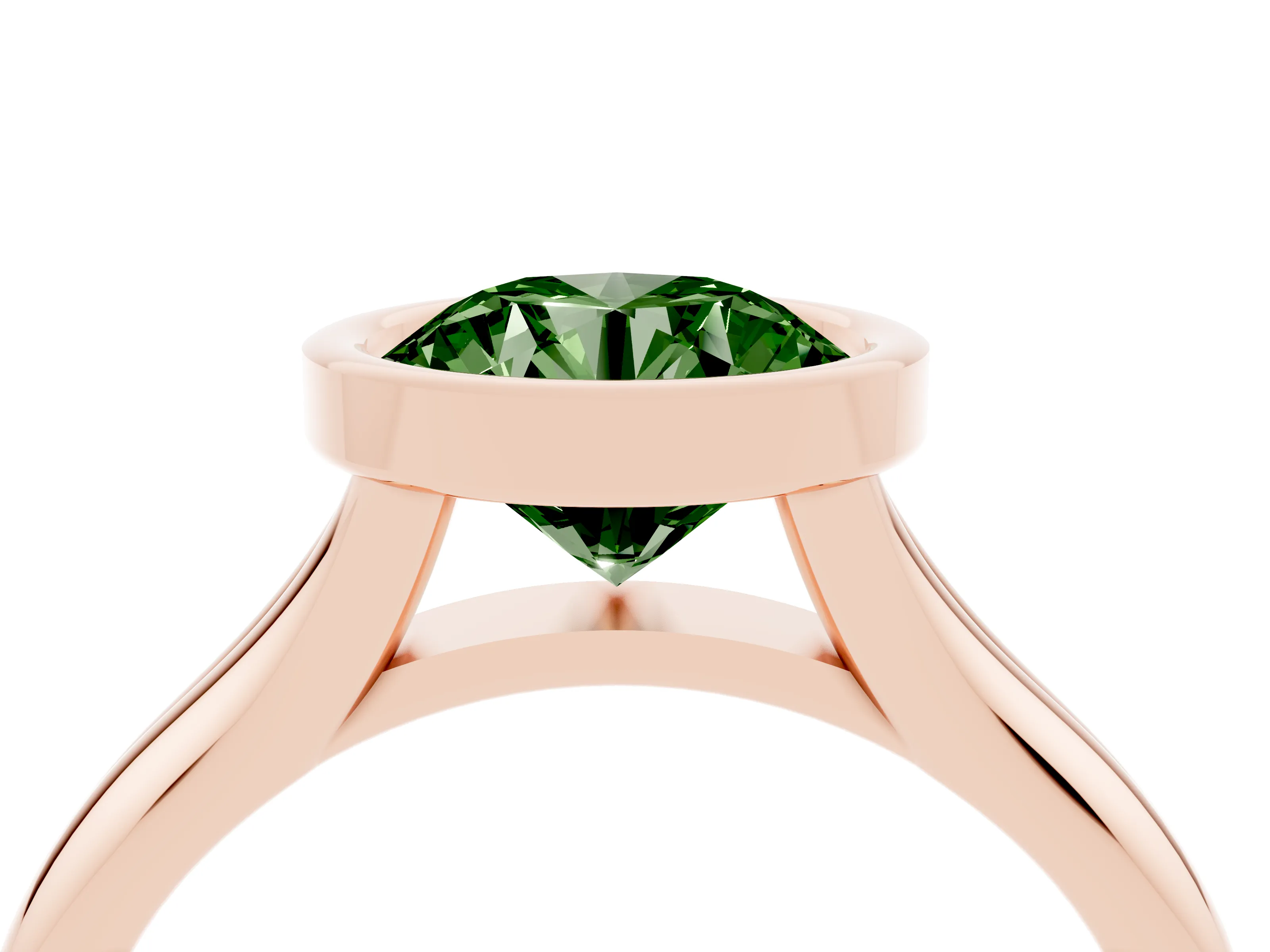 Fancy Green Bezel Set Round Cut Diamond Solitaire Ring Set in Rose gold with Smooth Band