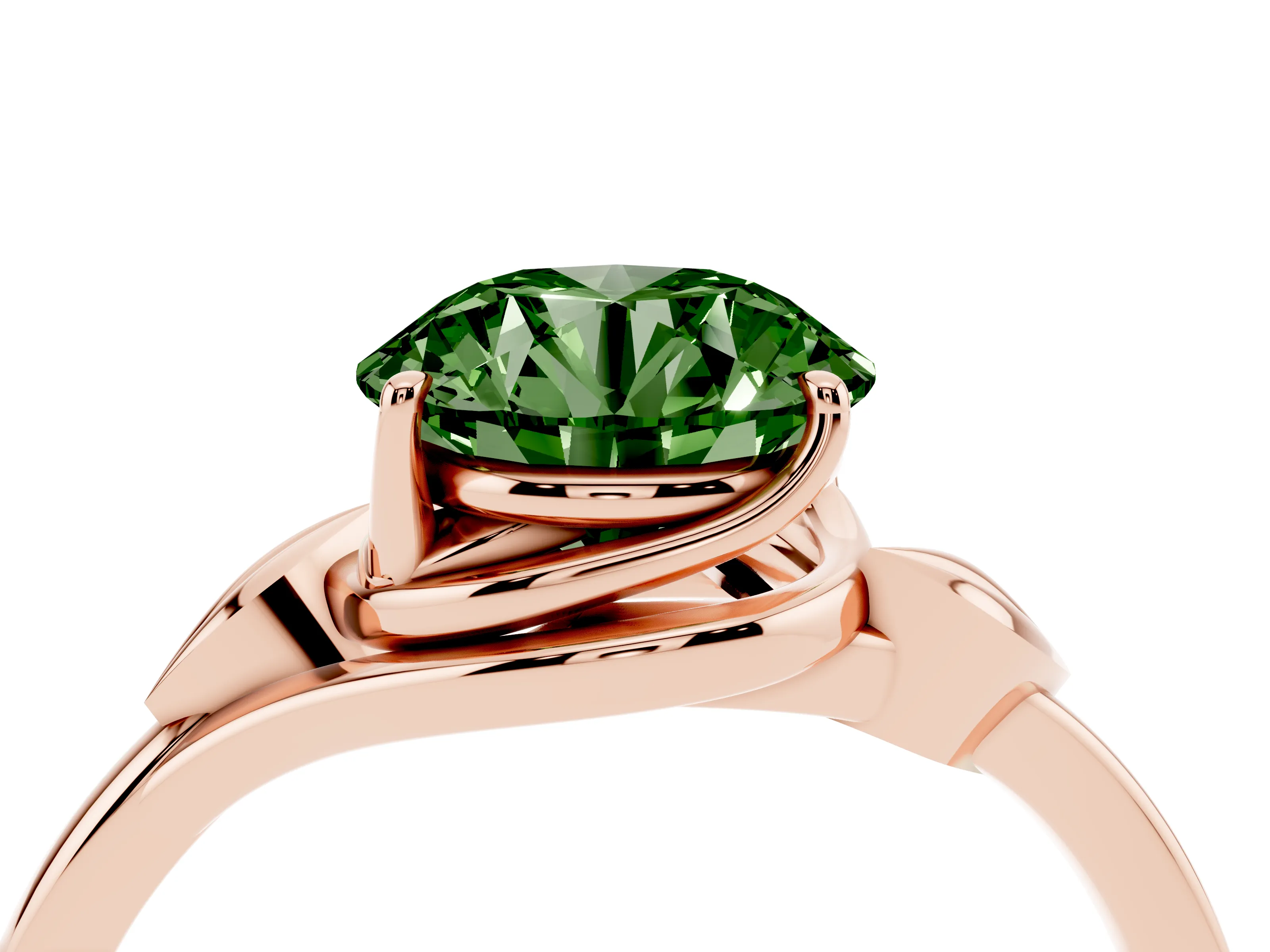 Fancy Green Round Cut Diamond Solitaire Ring Set in Rose gold with Polished Twist Band