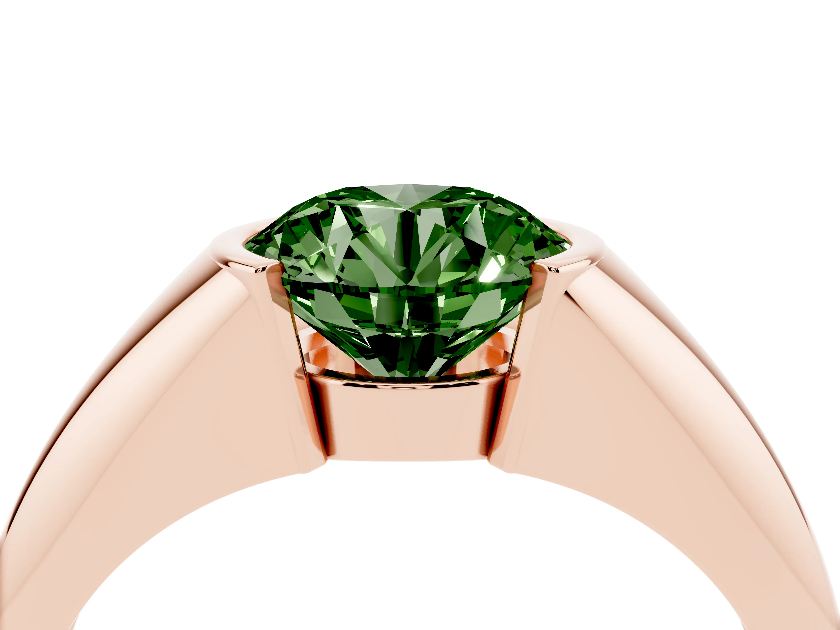 Fancy Green Round Cut Diamond Solitaire Tension Set Ring Set in Rose gold