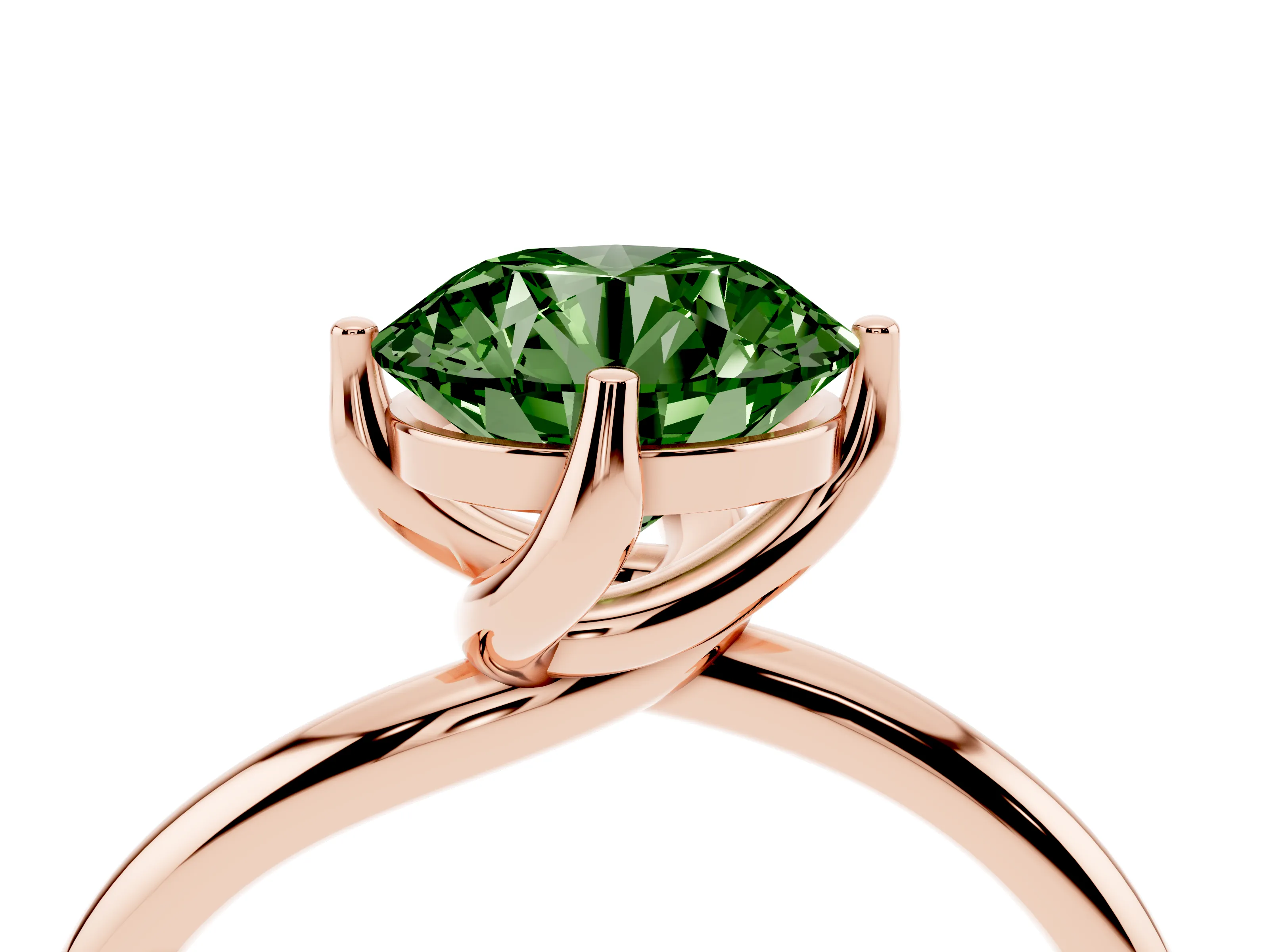 Fancy Green Round Cut Diamond Solitaire Engagement Ring Set in Rose gold with Classic Plain Band