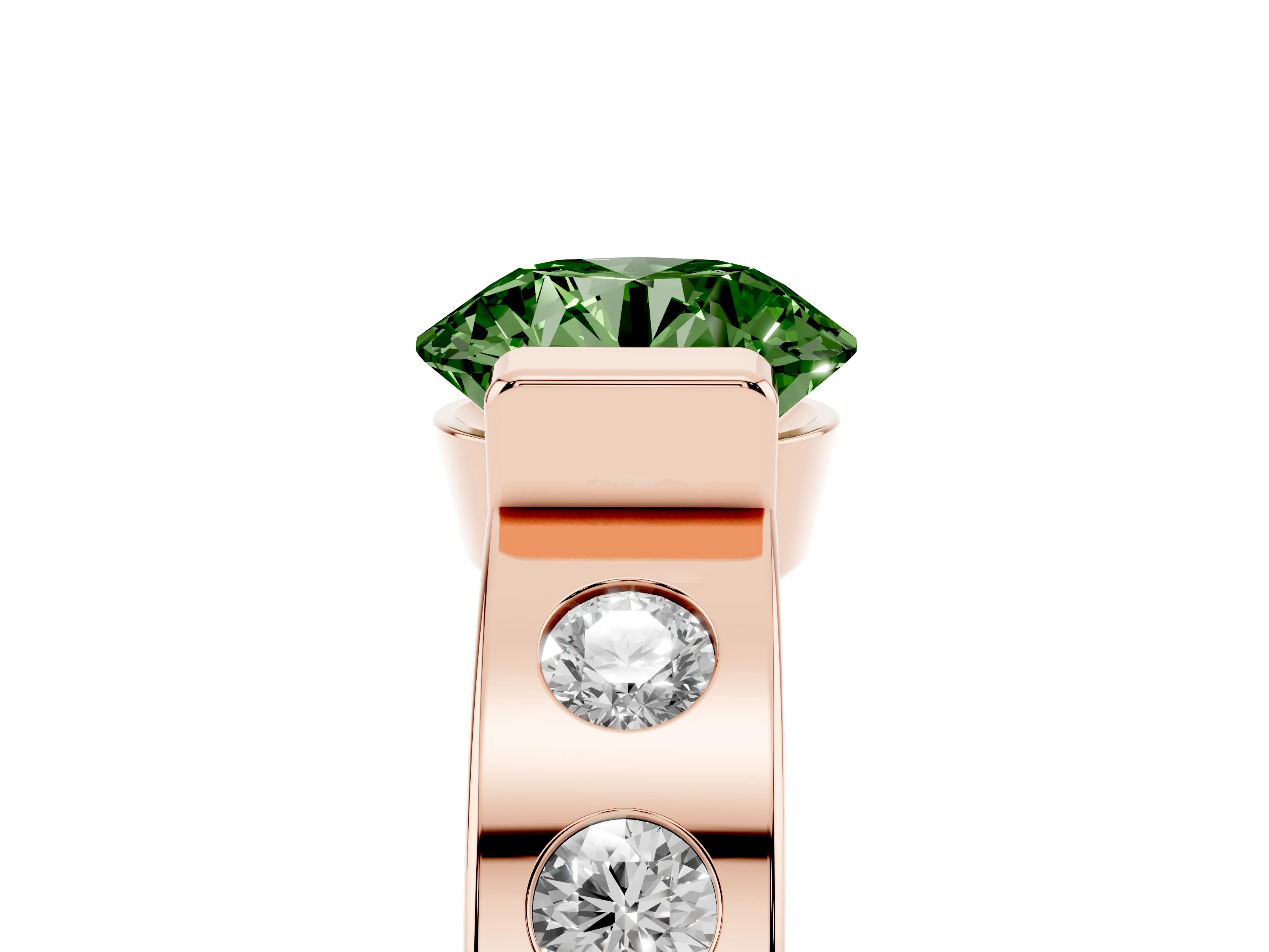 Fancy Green Round Cut Diamond Channel-Set Band Ring Set in Rose gold with Bezel Prong Setting