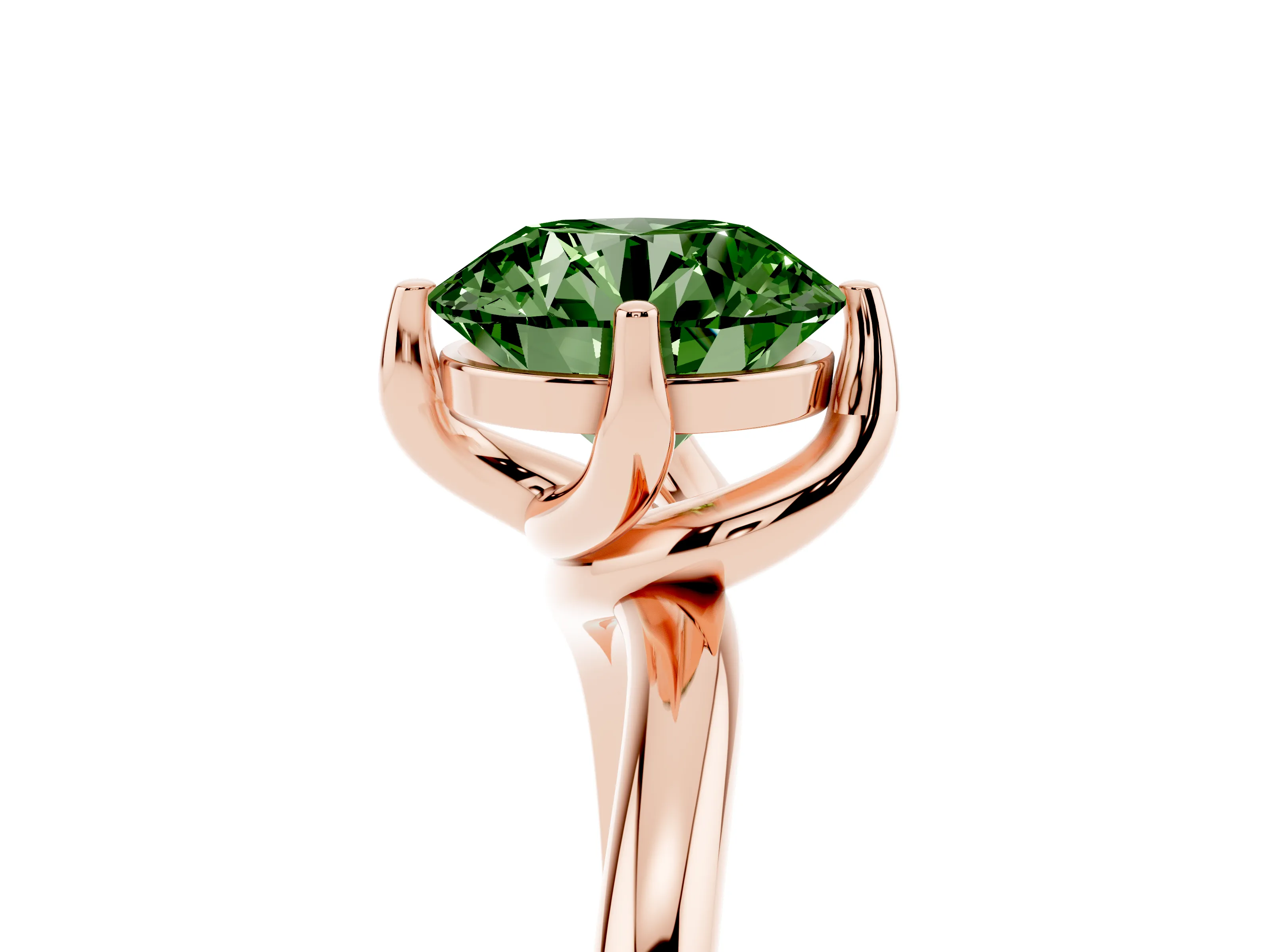Fancy Green Round Cut Diamond Solitaire Engagement Ring Set in Rose gold with Classic Plain Band