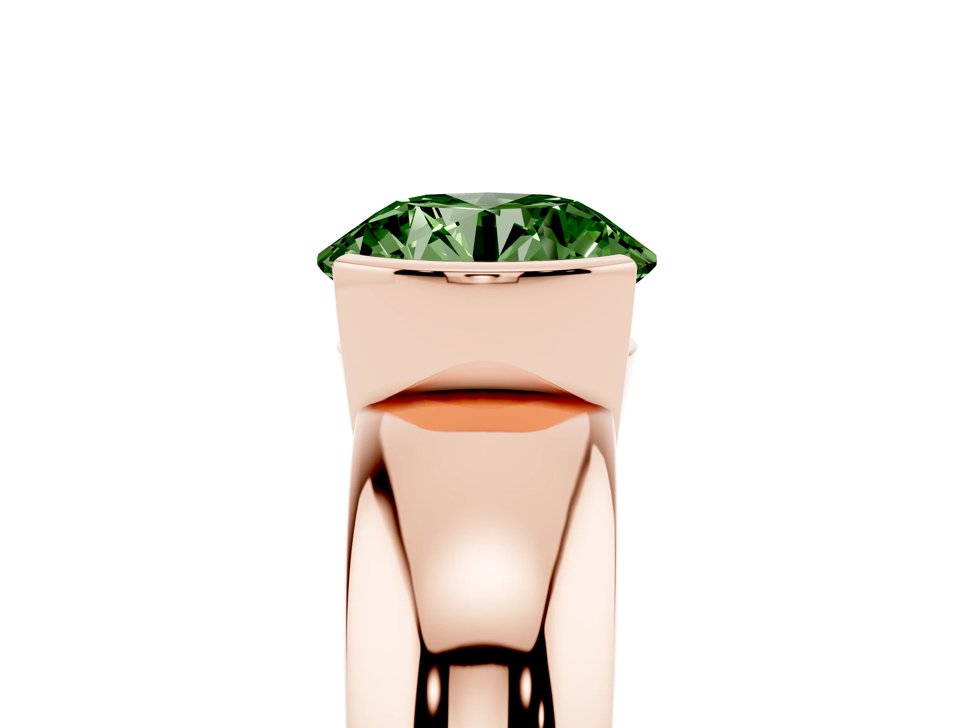 Fancy Green Round Cut Diamond Solitaire Tension Set Ring Set in Rose gold with Wide Band