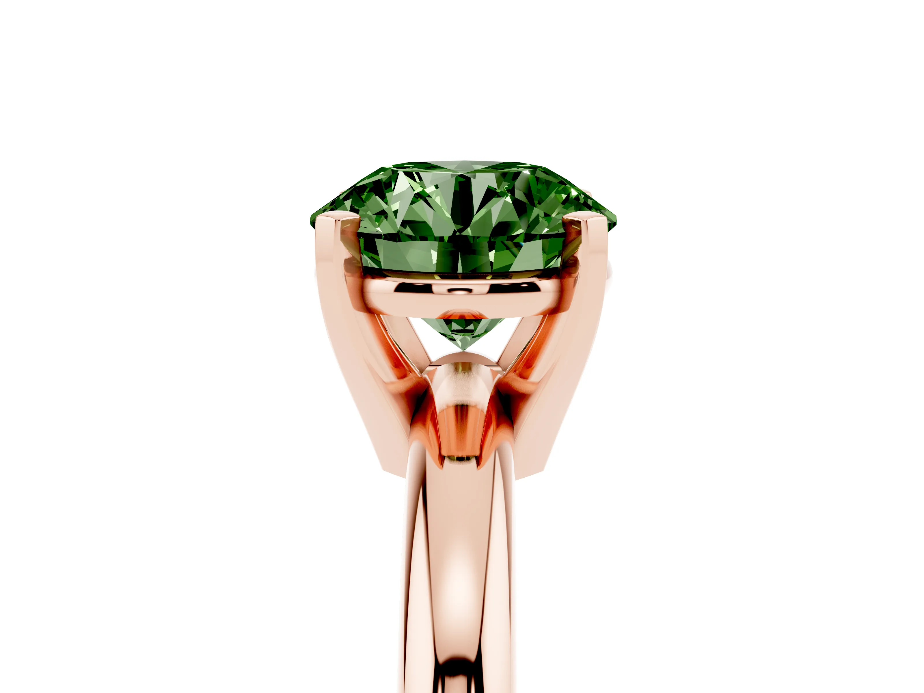 Fancy Green Round Cut Diamond Solitaire Engagement Ring Set in Rose gold with Round Band and Prong Setting