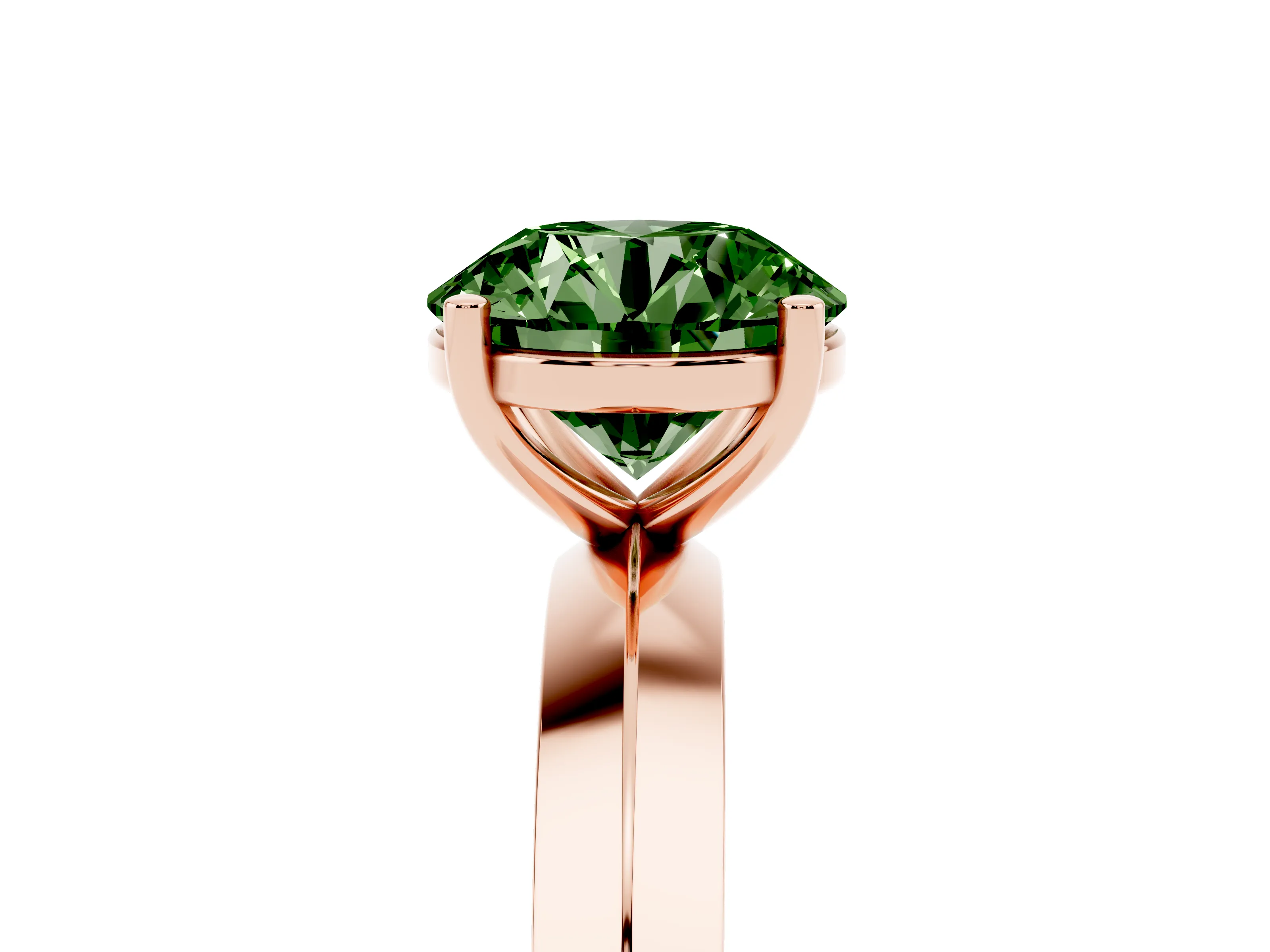 Fancy Green Round Cut Diamond Solitaire Engagement Ring Set in Rose gold with Flat Band and Prong Setting