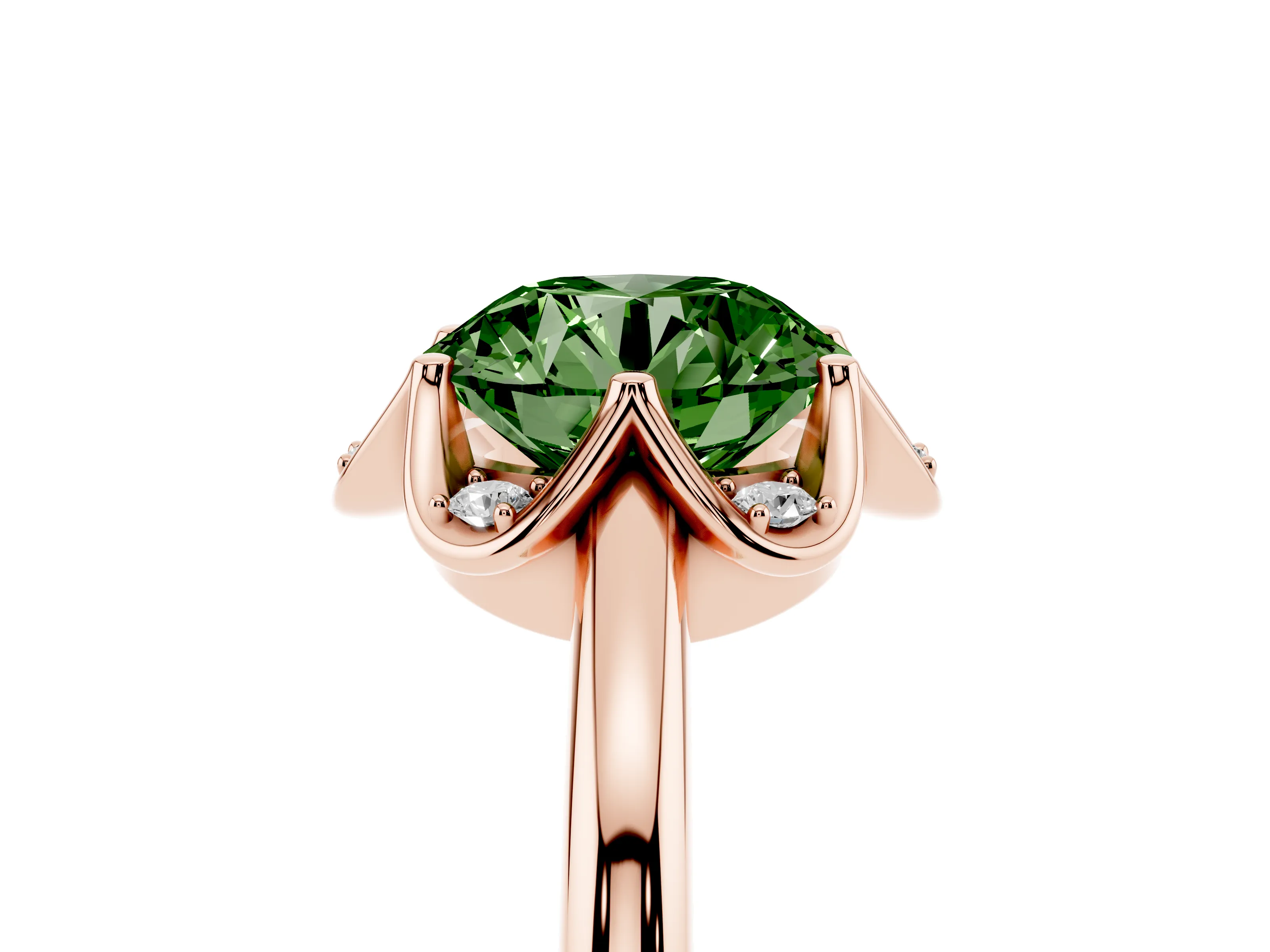 Fancy Green Round Cut Diamond Round Cluster Halo Ring Set in Rose gold with Solitaire Band and Prong Setting