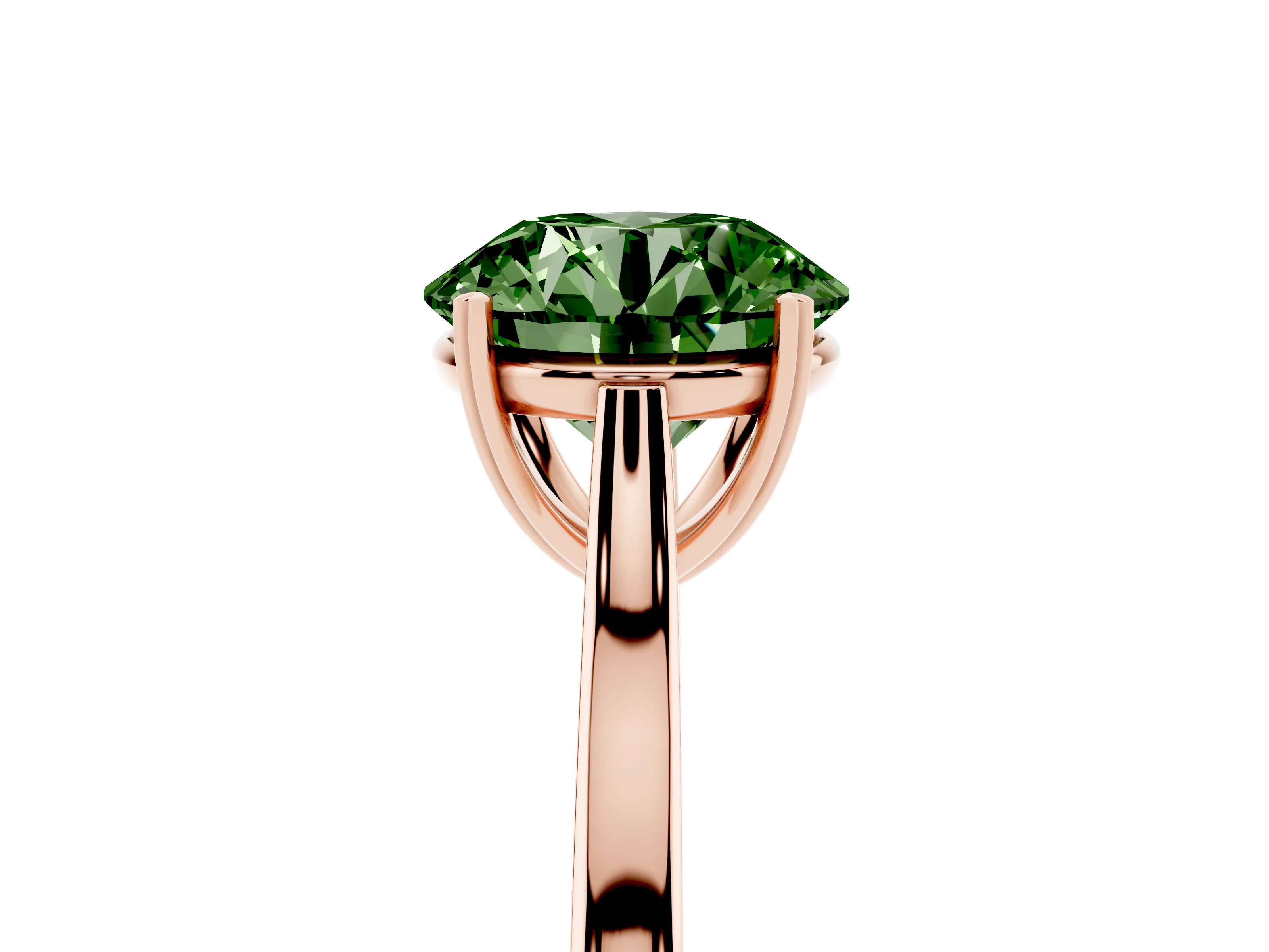 Fancy Green Round Cut Diamond Solitaire Heart Prong Engagement Ring Set in Rose gold with Tapered Band