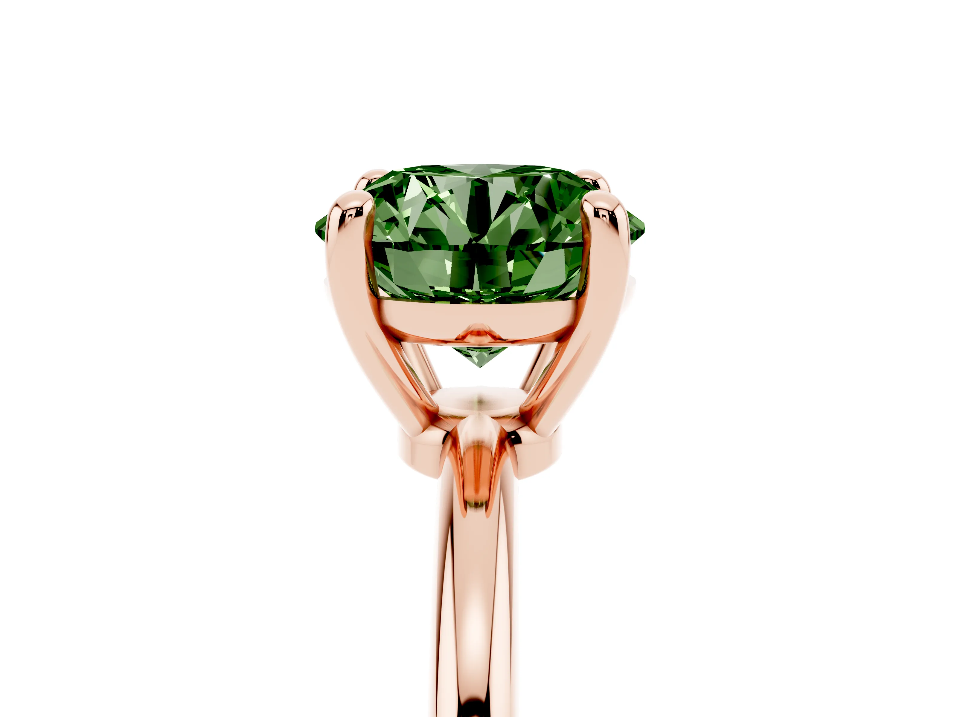 Fancy Green Round Cut Diamond Solitaire Ring Set in Rose gold with Secure Prong Setting on a Classic Band