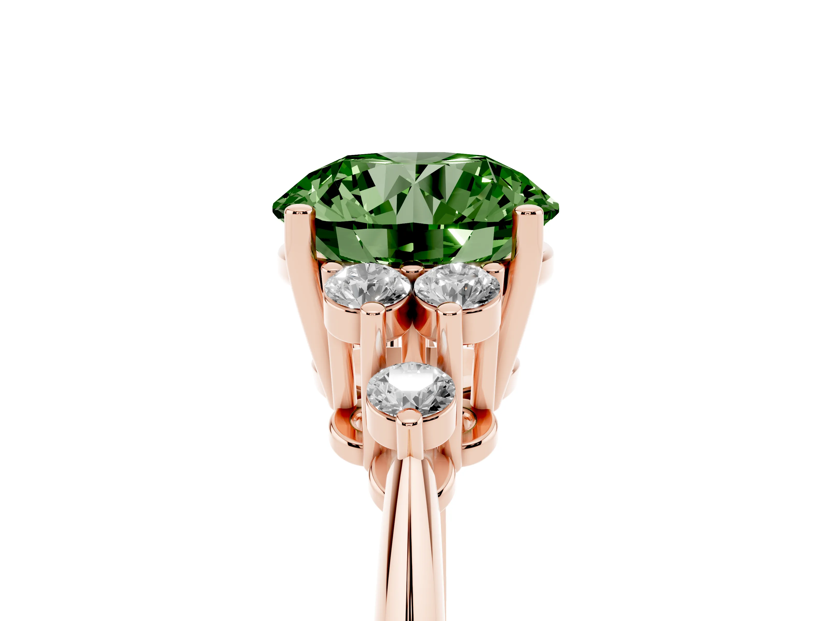 Fancy Green Round Cut Diamond Cluster Ring Set in Rose gold with Plain Band and Prong Setting