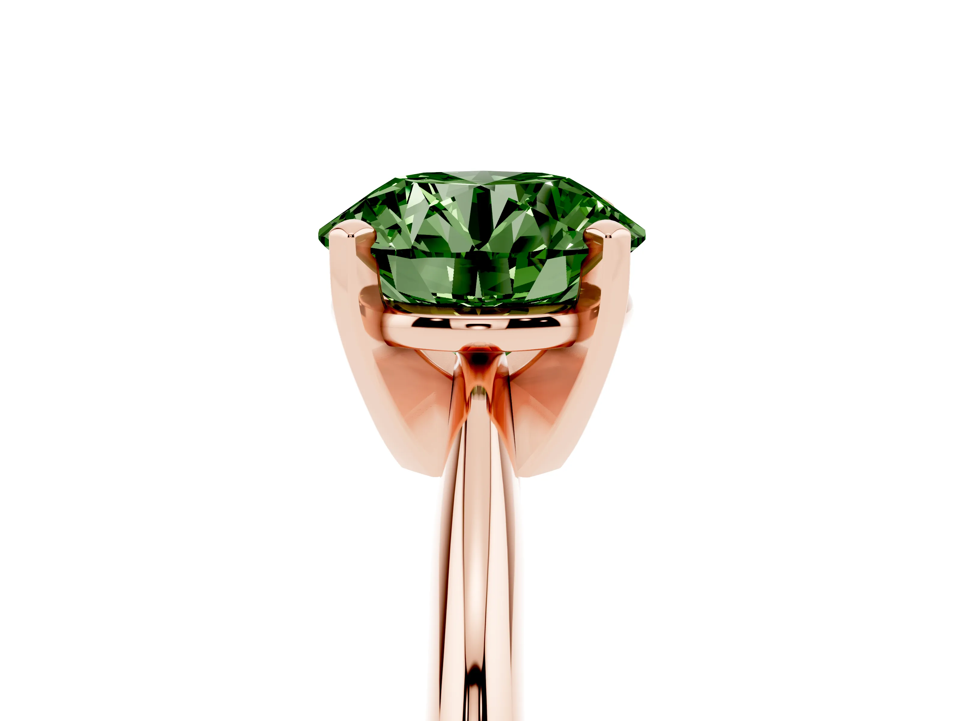 Fancy Green Round Cut Diamond Solitaire Ring Set in Rose gold with Prong Setting on a Plain Round Band