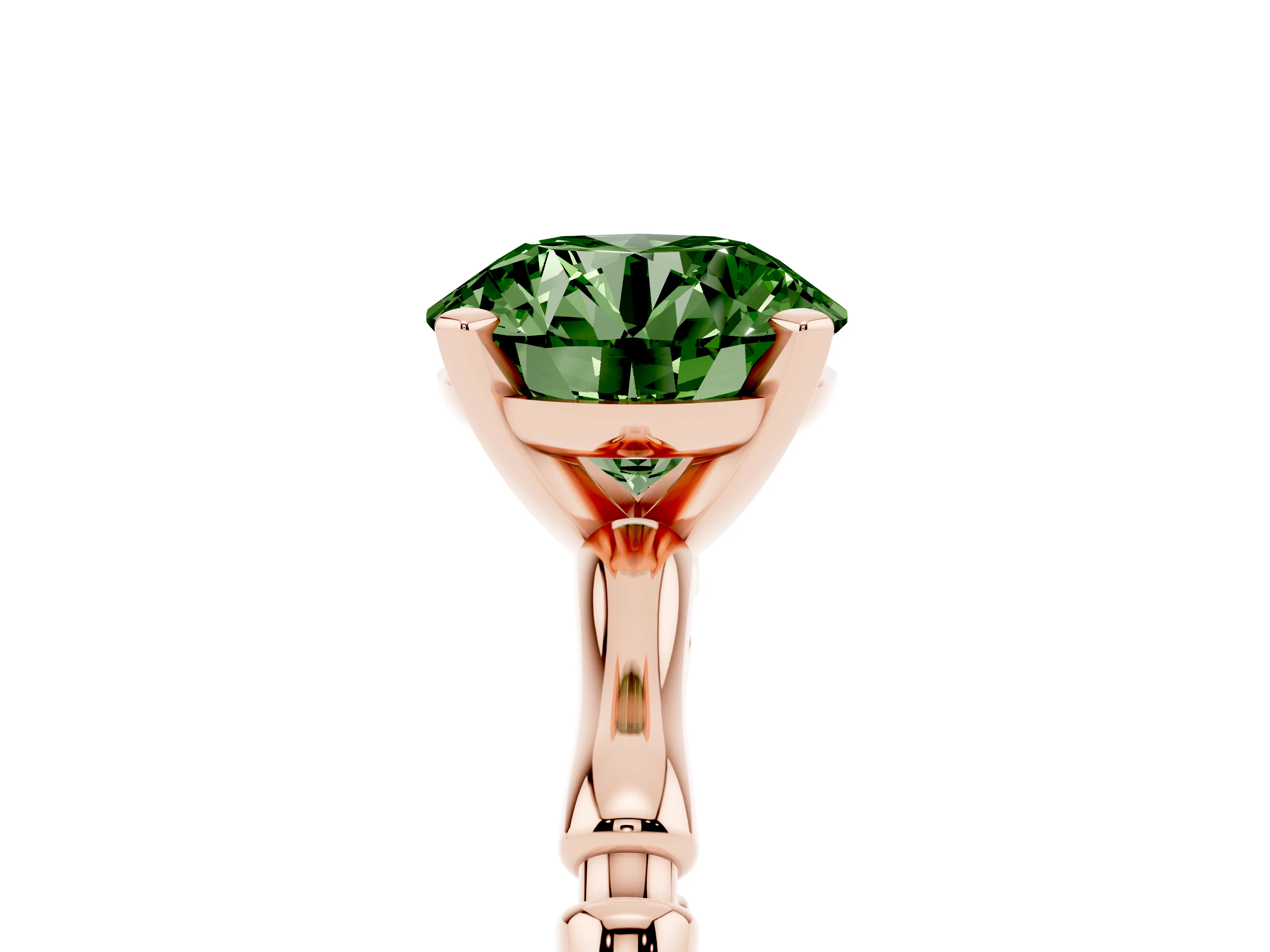 Fancy Green Round Cut Diamond Solitaire Ring Set in Rose gold with Bamboo Band and Prong Setting