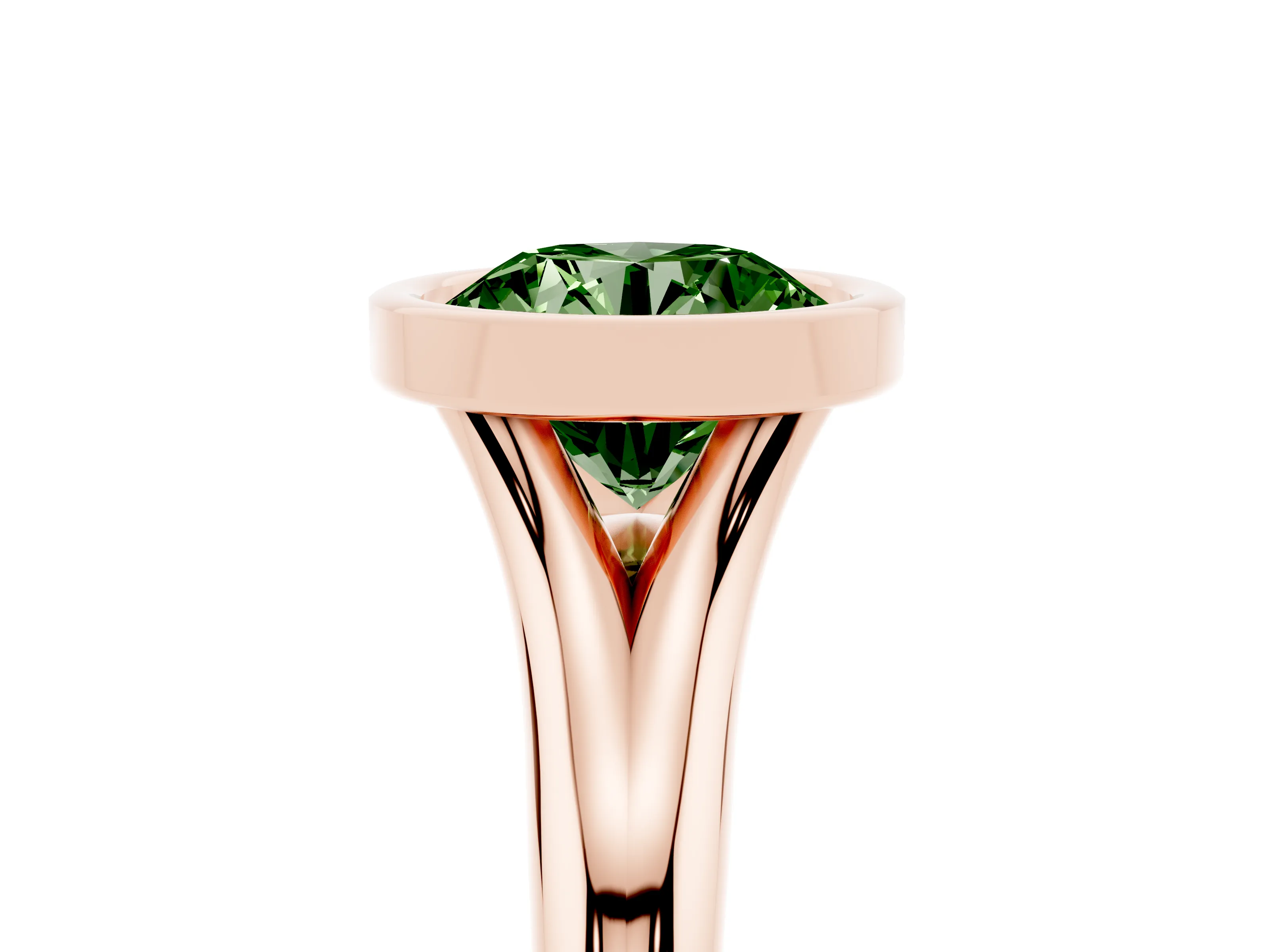 Fancy Green Bezel Set Round Cut Diamond Solitaire Ring Set in Rose gold with Smooth Band