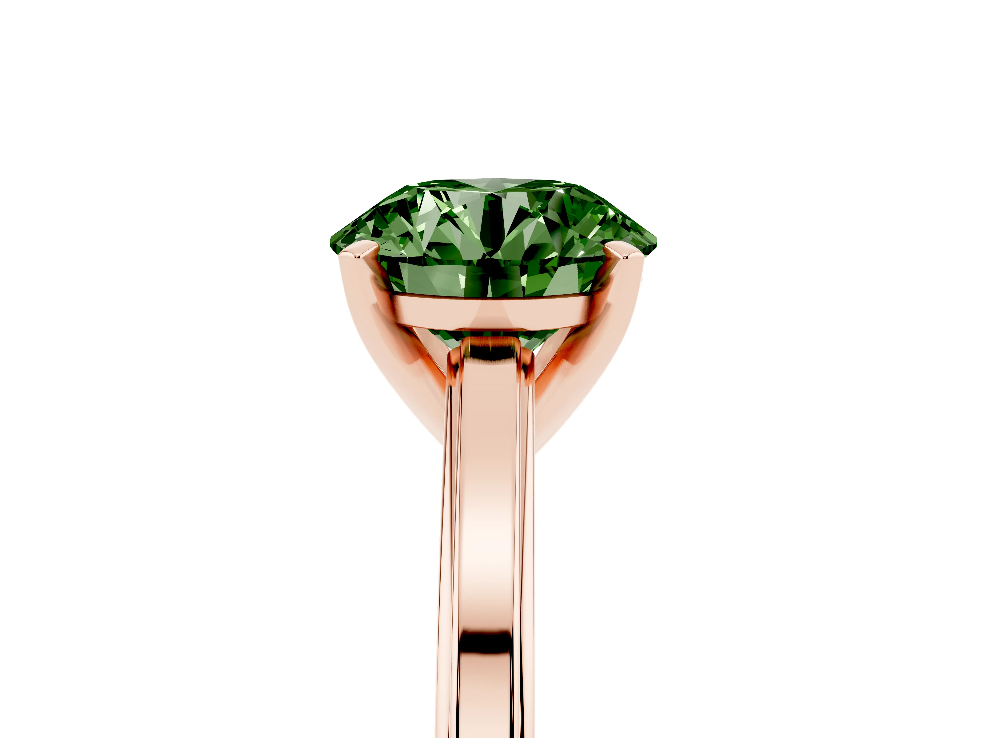 Fancy Green Round Cut Diamond Solitaire Ring Set in Rose gold with Prong Setting and Classic Band