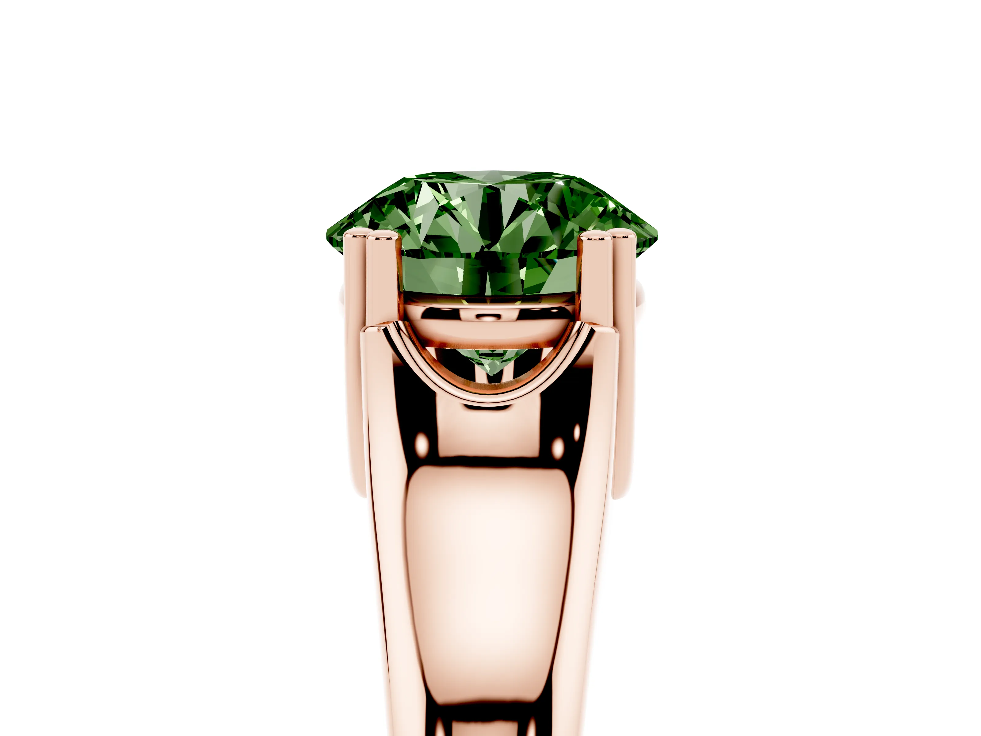 Fancy Green Round Cut Diamond Solitaire Ring Set in Rose gold with Wide Band and Prong Setting
