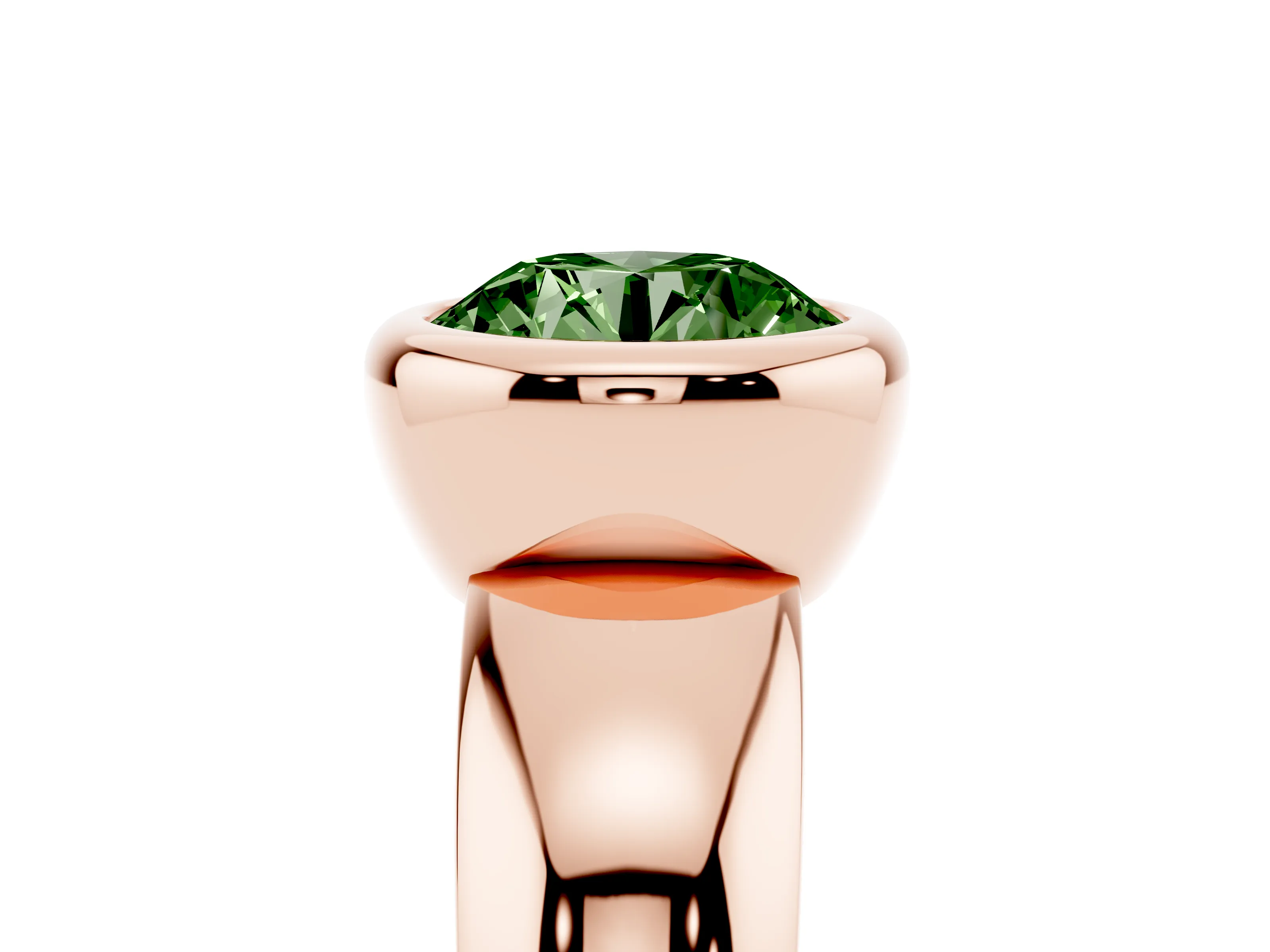 Fancy Green Bezel Set Round Cut Diamond Solitaire Ring Set in Rose gold with Wide Band