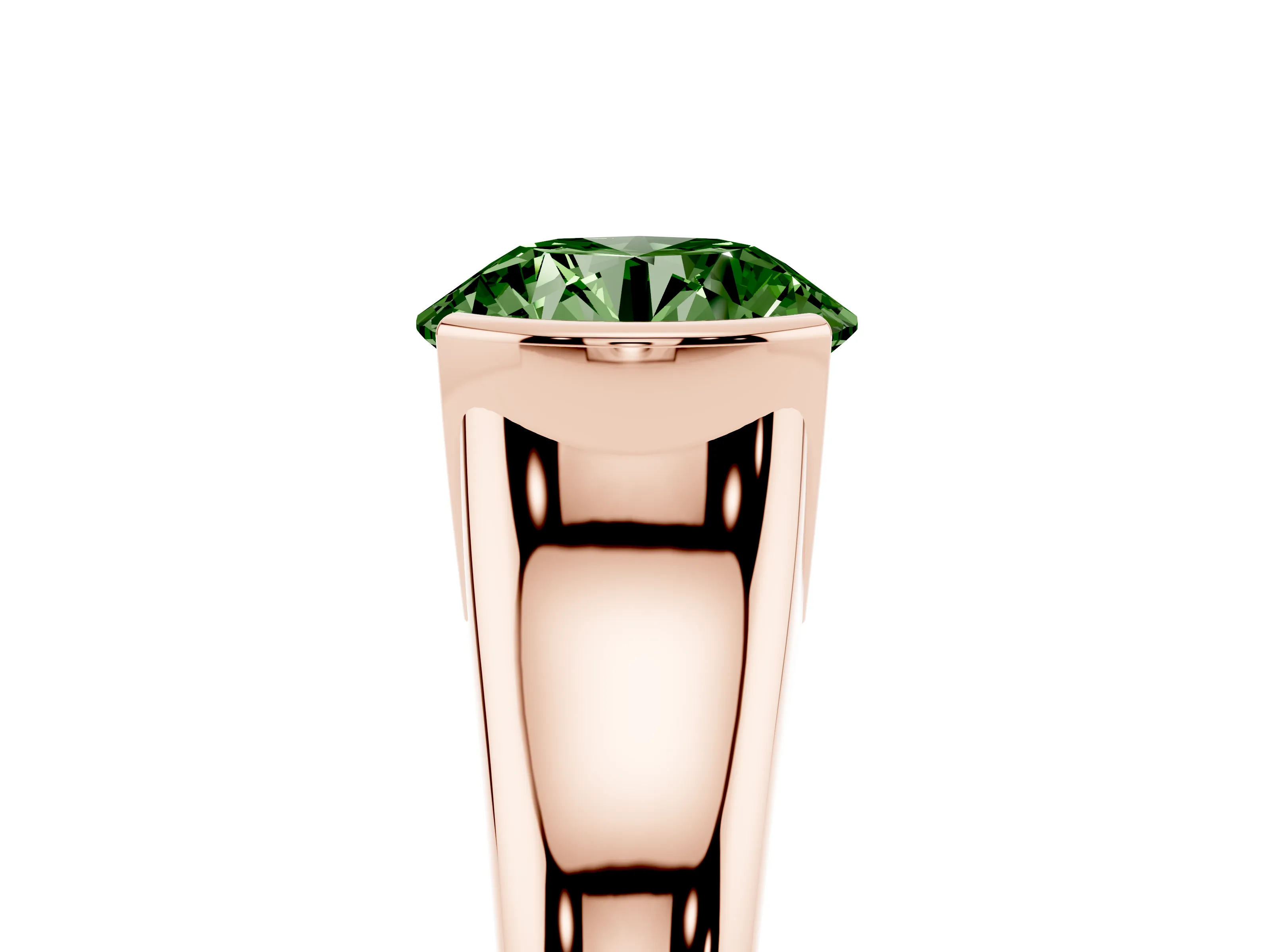 Fancy Green Round Cut Diamond Solitaire Tension Set Ring Set in Rose gold with Split Shank Band