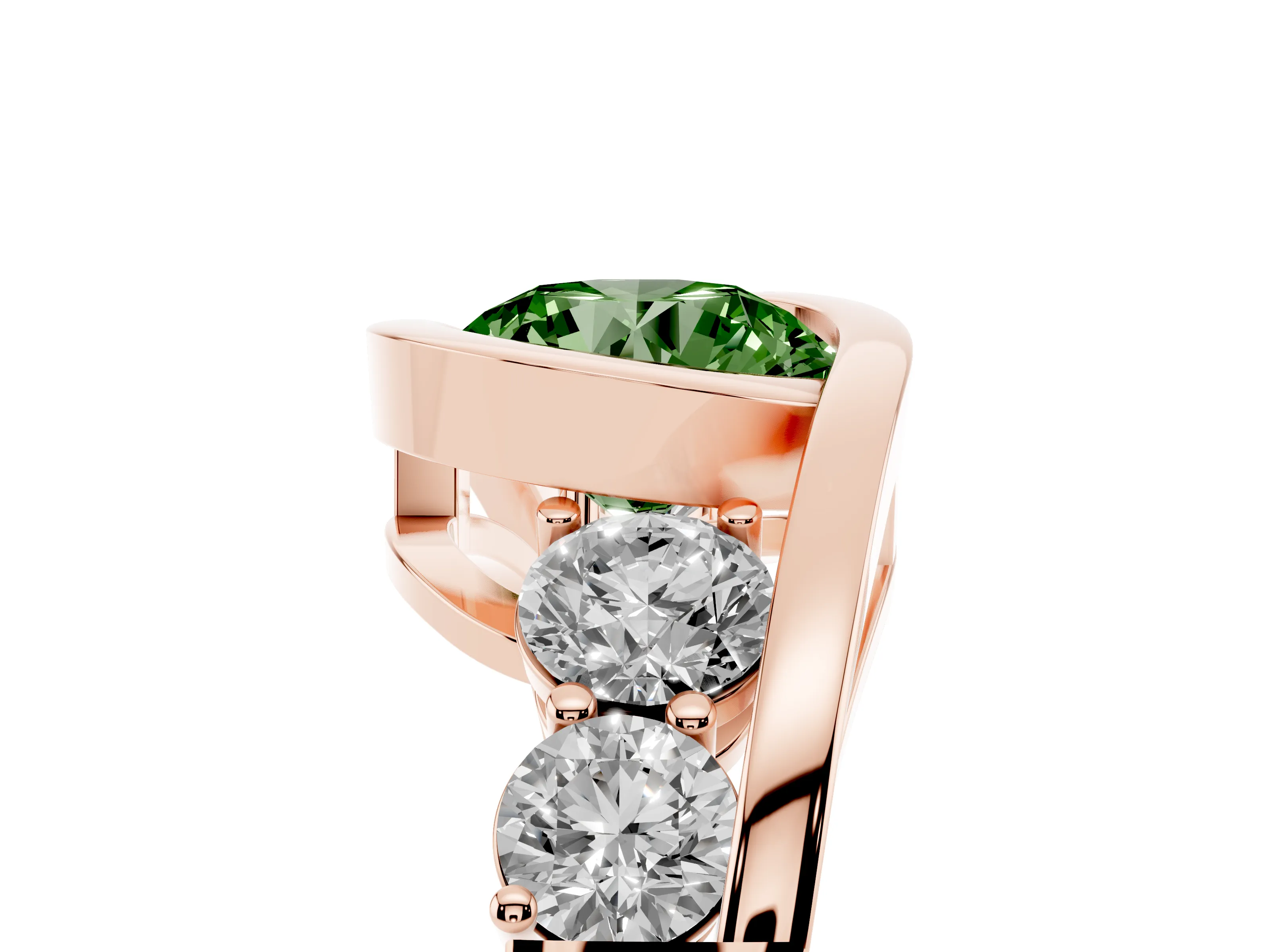 Fancy Green Round Cut Diamond Bezel Bypass Ring Set in Rose gold with Round Accents