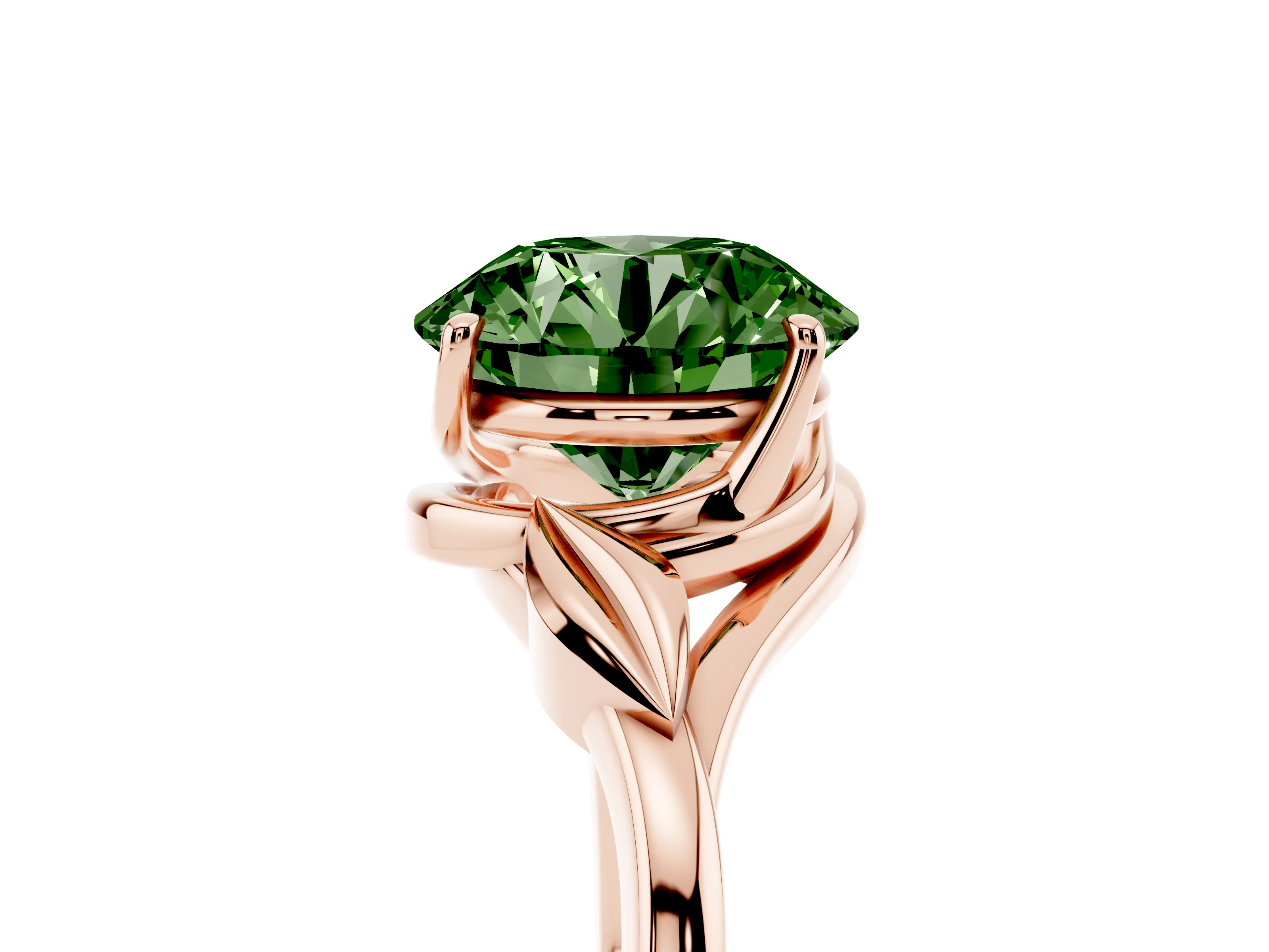 Fancy Green Round Cut Diamond Solitaire Ring Set in Rose gold with Polished Twist Band