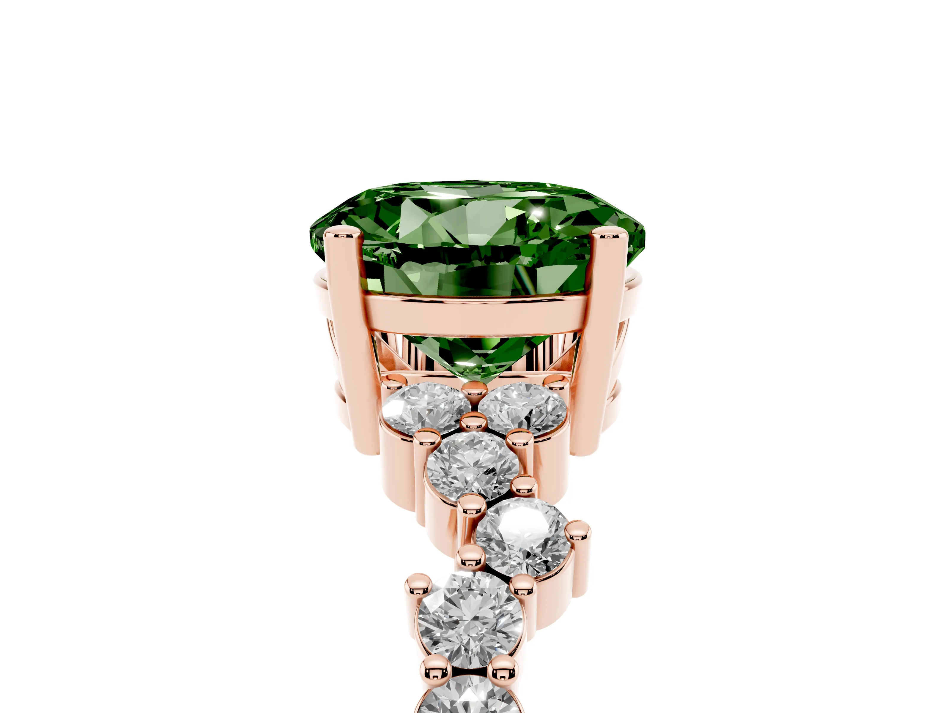 Fancy Green Round Cut Diamond Ring Set in Rose gold with Scattered Round Accents