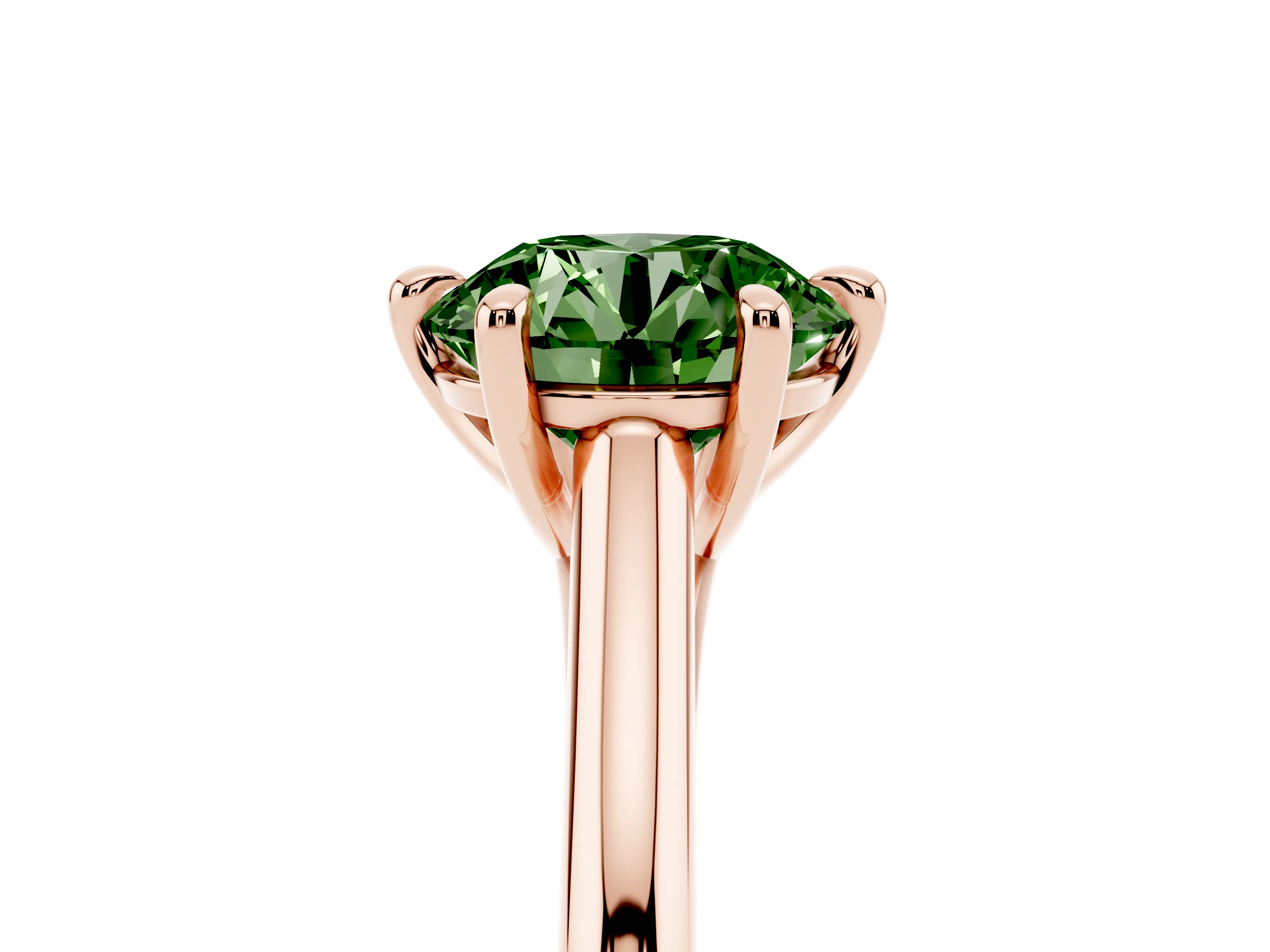 Fancy Green Round Cut Diamond Solitaire Engagement Ring Set in Rose gold with Prong Setting and Plain Classic Band