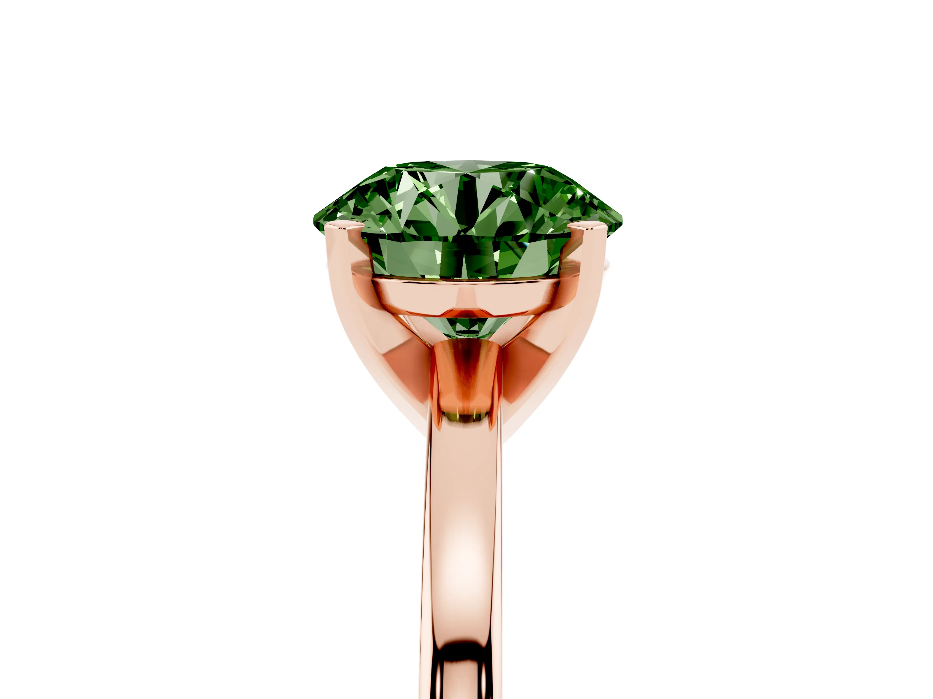 Fancy Green Round Cut Diamond Solitaire Engagement Ring Set in Rose gold with Prong Setting on a Classic Band