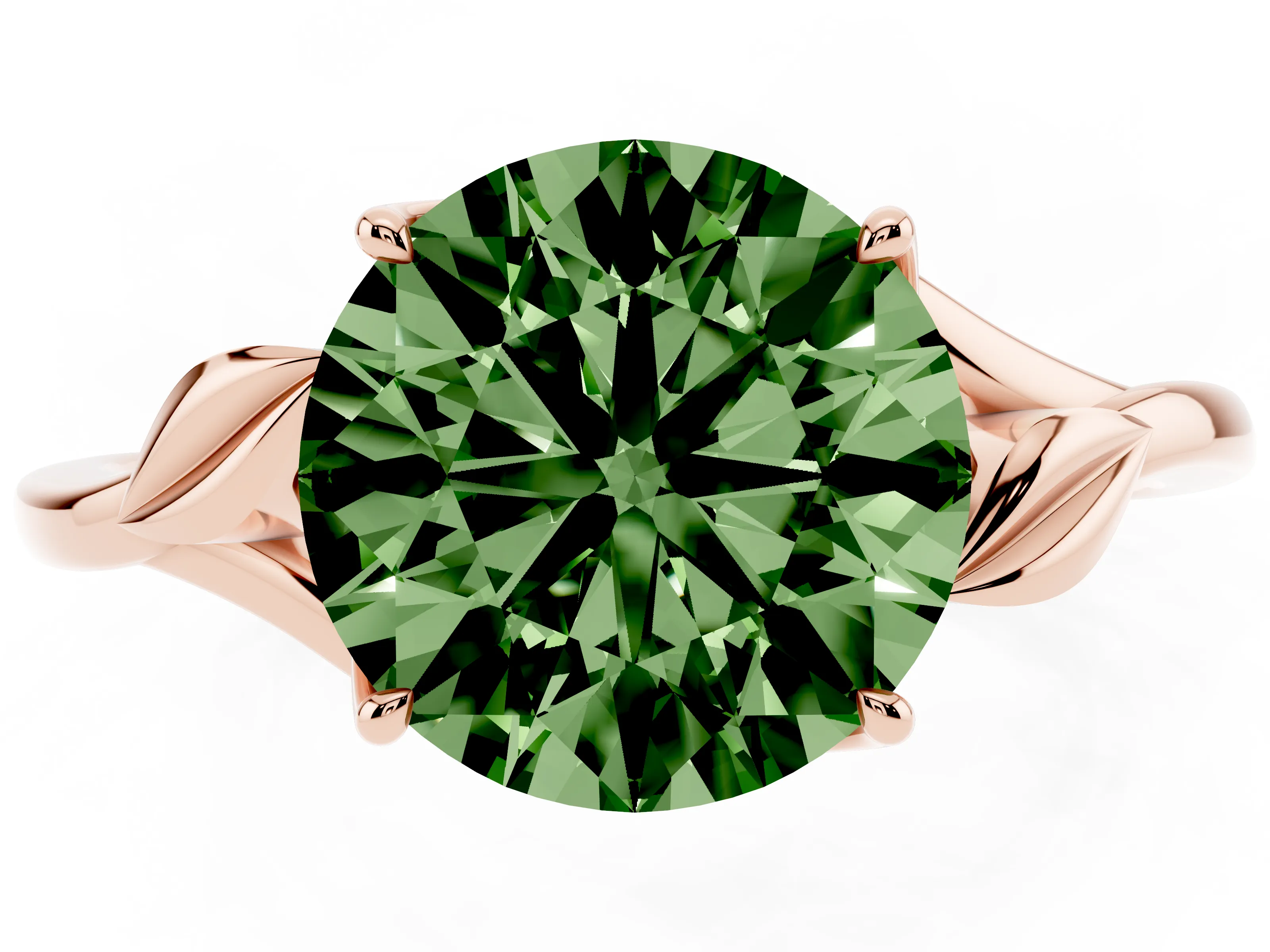 Fancy Green Round Cut Diamond Solitaire Ring Set in Rose gold with Polished Twist Band