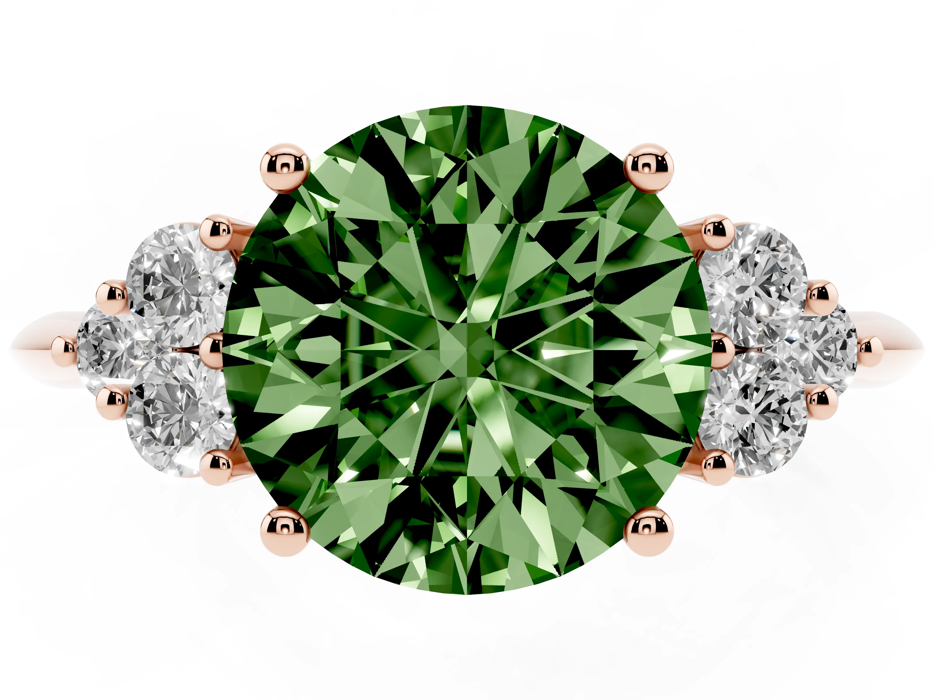 Fancy Green Round Cut Diamond Cluster Ring Set in Rose gold with Plain Band and Prong Setting