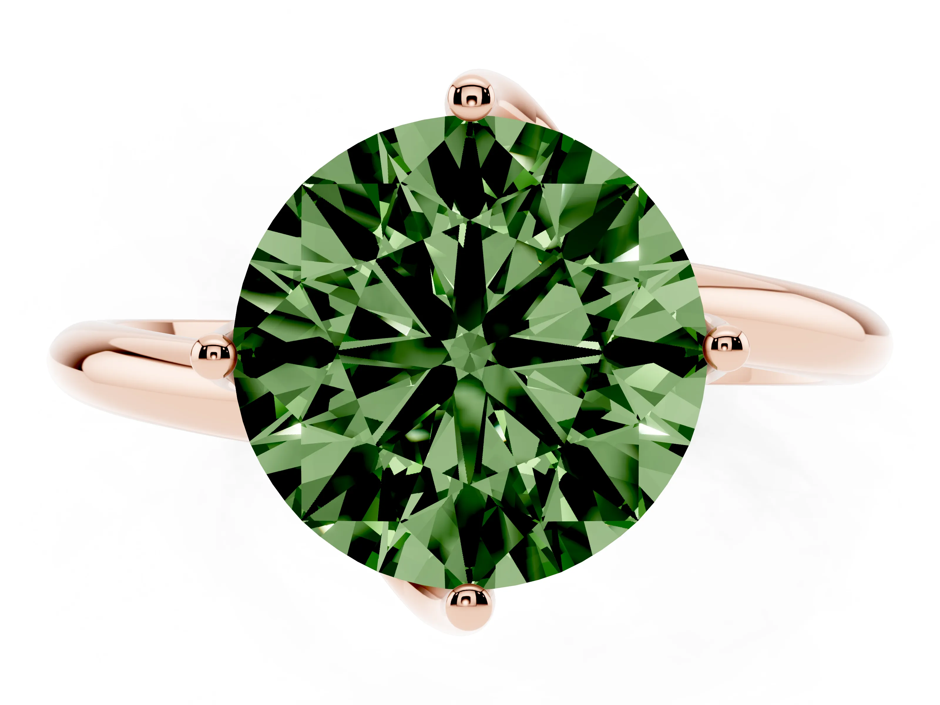 Fancy Green Round Cut Diamond Solitaire Engagement Ring Set in Rose gold with Classic Plain Band