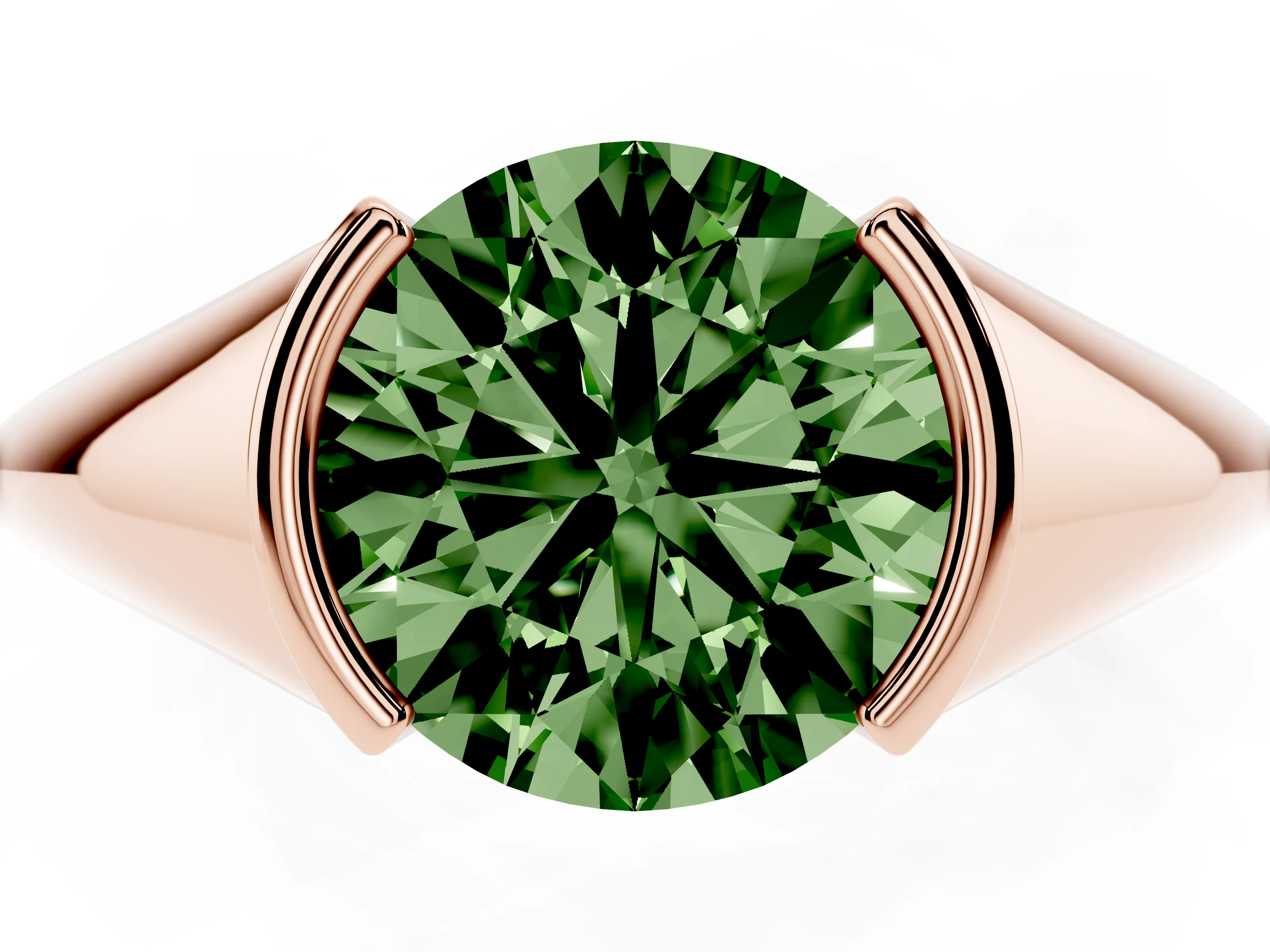 Fancy Green Round Cut Diamond Solitaire Tension Set Ring Set in Rose gold
